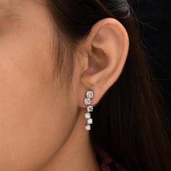 3ct SI/H Brilliant Cut Diamond Asymmetrical Drop Earrings 18 Karat White Gold