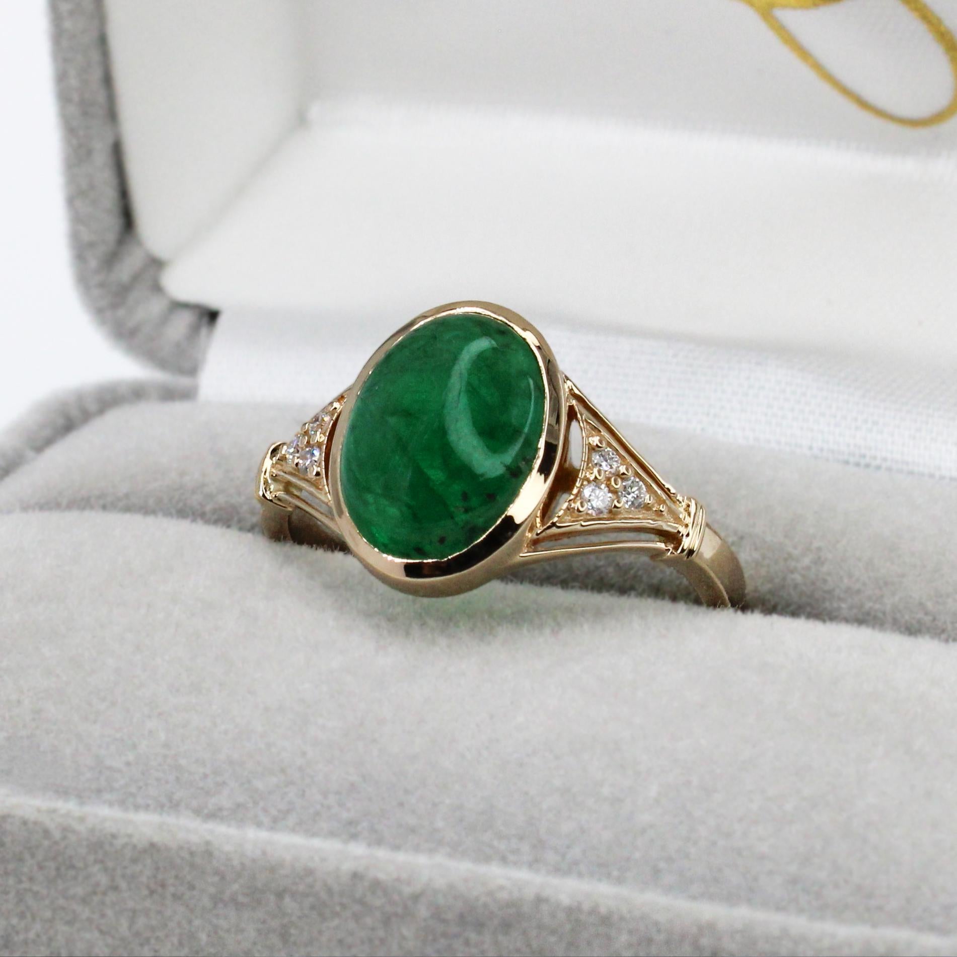 Art Deco 3ct Statement Emerald Ring w Natural Diamond Accents in 14K Gold  OV 11x8mm