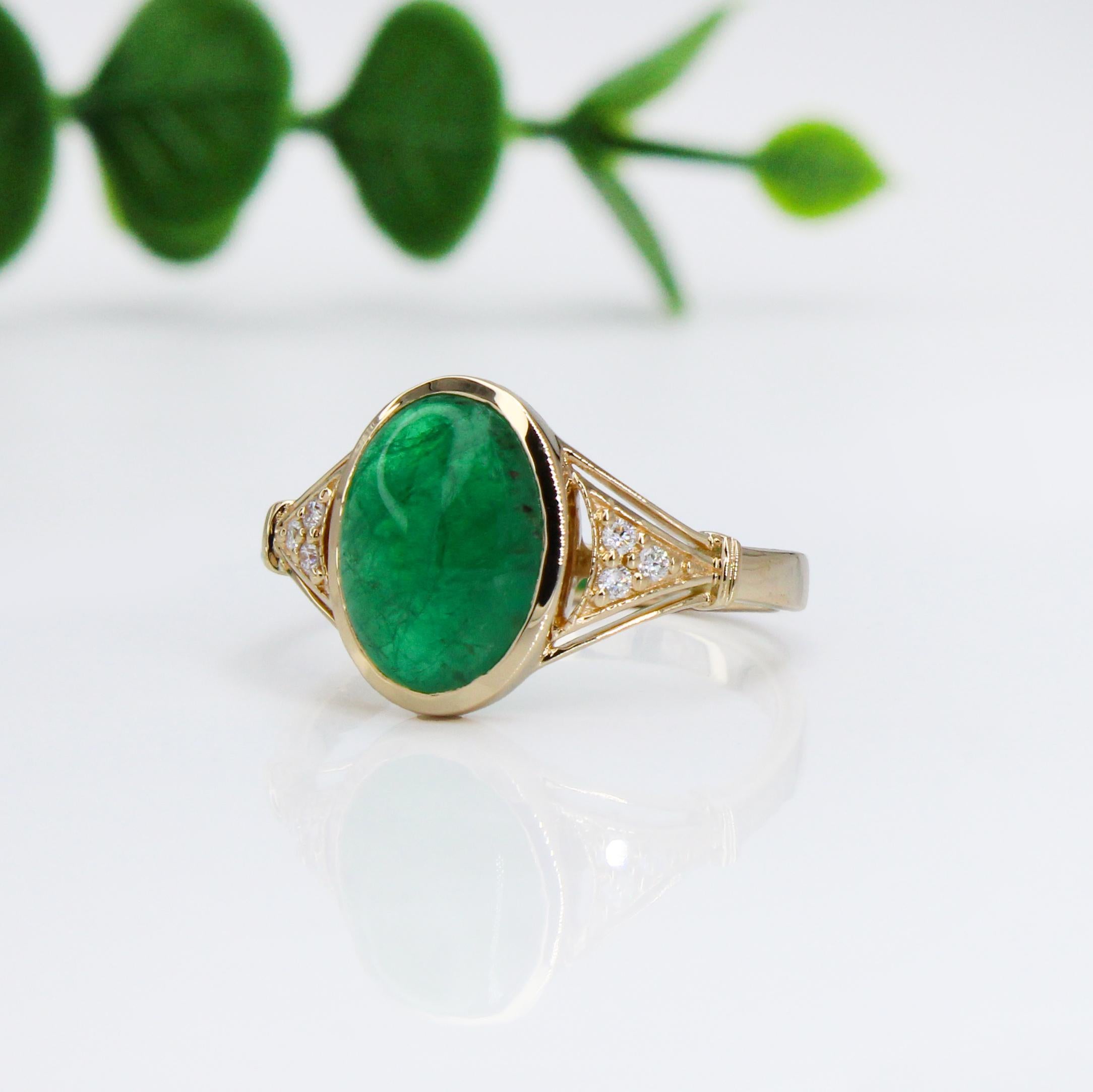 Oval Cut 3ct Statement Emerald Ring w Natural Diamond Accents in 14K Gold  OV 11x8mm
