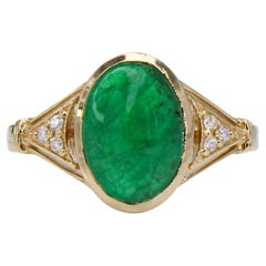 3ct Statement Emerald Ring w Natural Diamond Accents in 14K Gold  OV 11x8mm