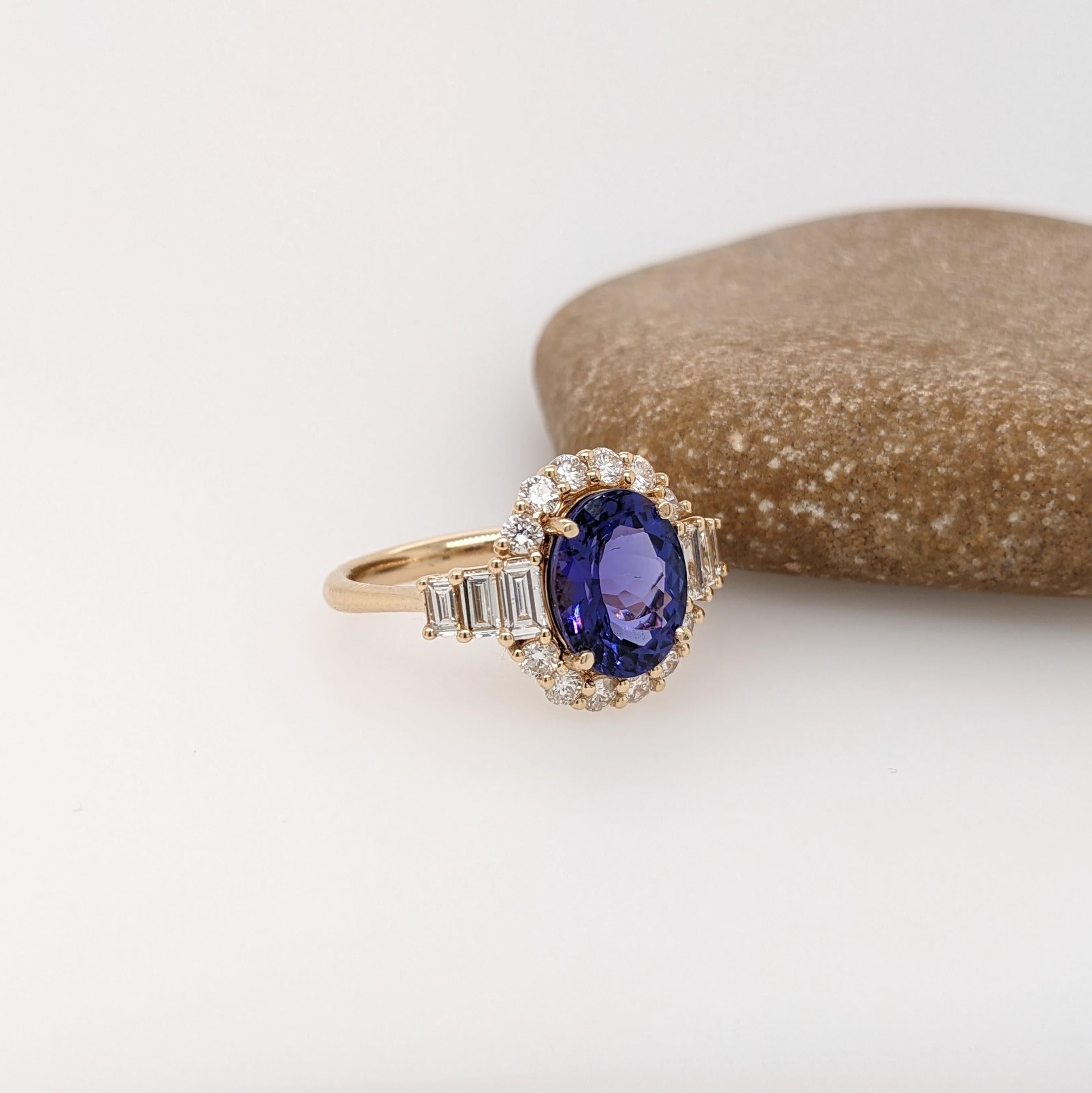 3 Karat maßgeschneiderter Tansanit Ring mit erdfarbenen Diamanten in massivem 14k Gold Oval 9x7 mm 4