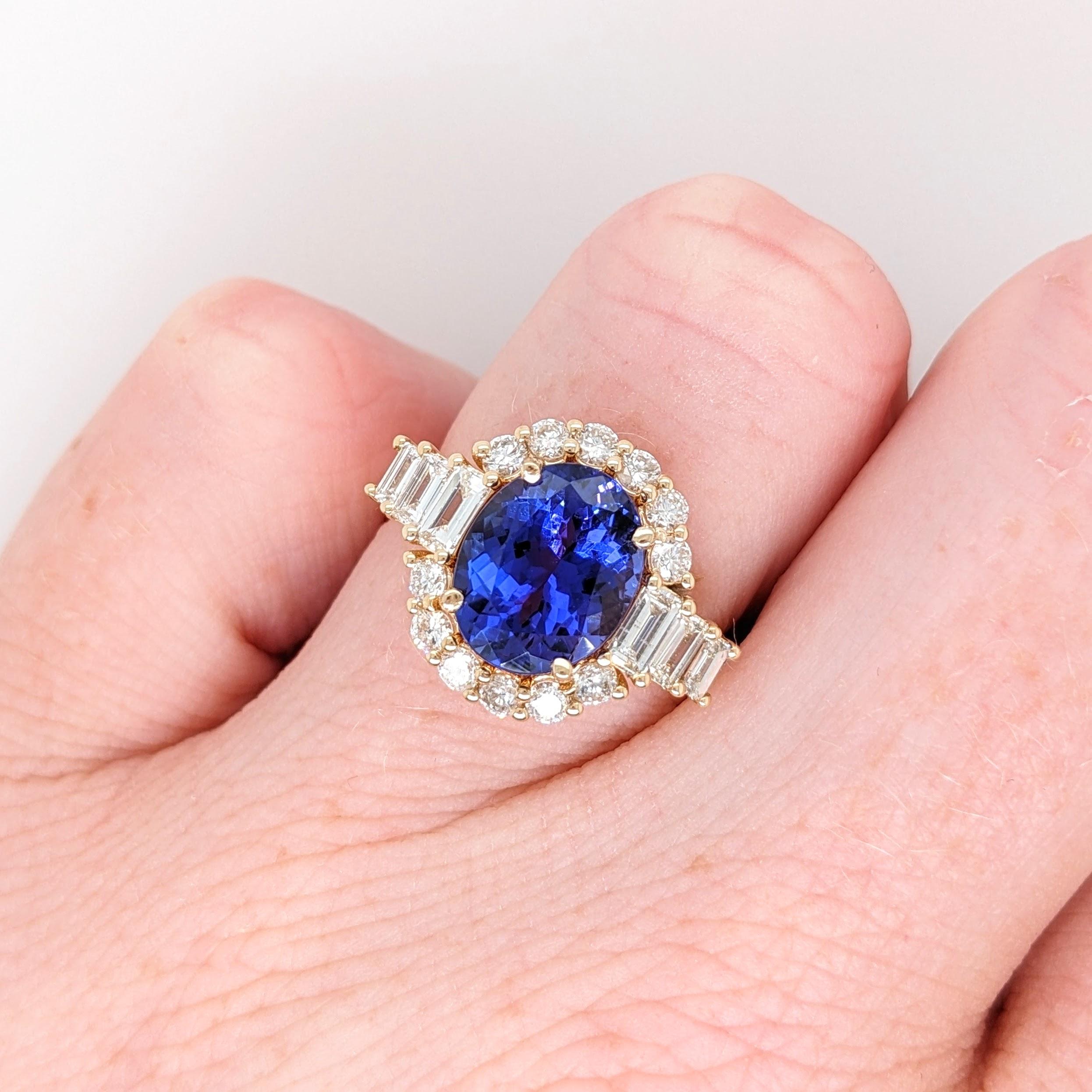 3 Karat maßgeschneiderter Tansanit Ring mit erdfarbenen Diamanten in massivem 14k Gold Oval 9x7 mm 5