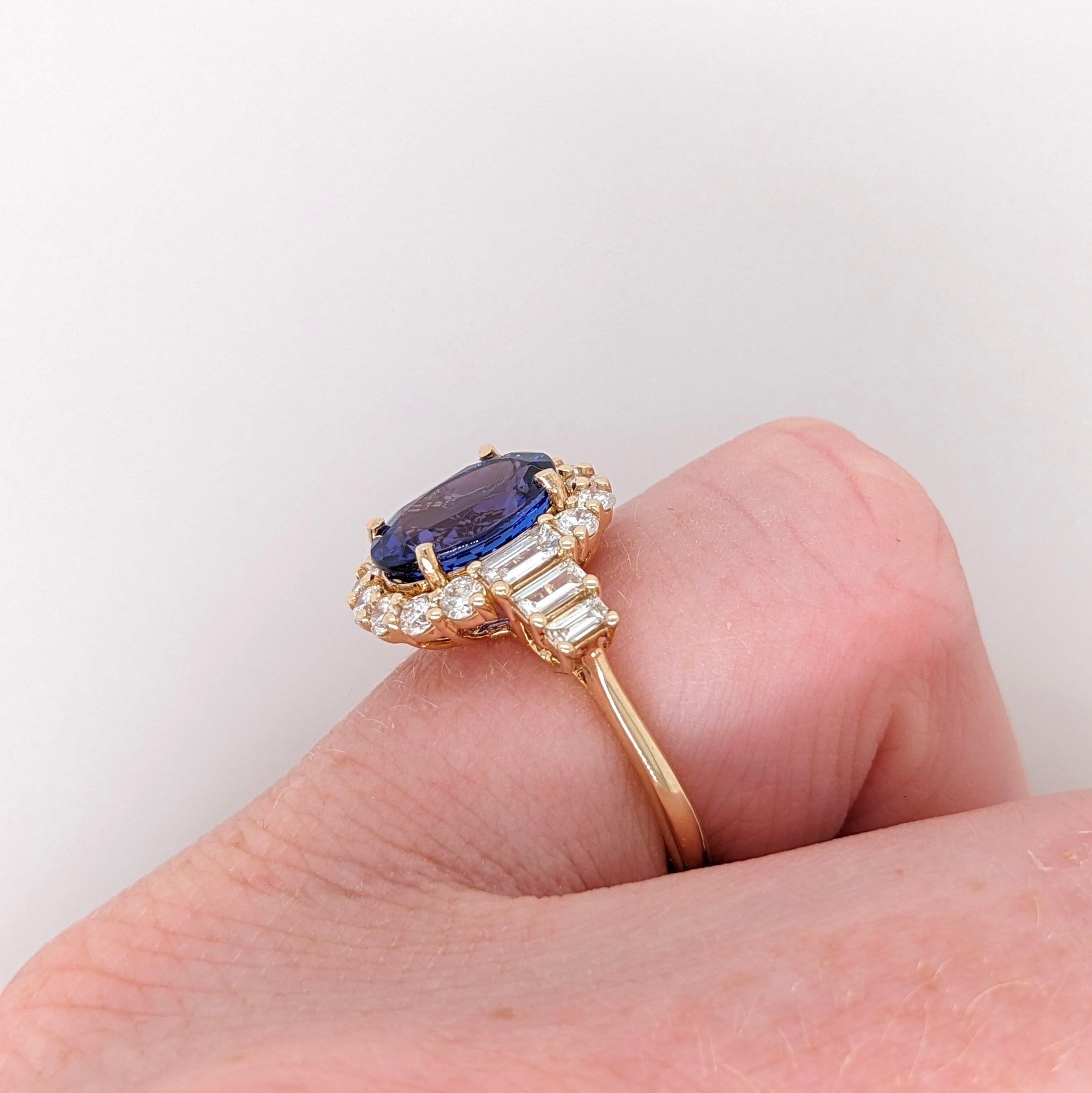 3 Karat maßgeschneiderter Tansanit Ring mit erdfarbenen Diamanten in massivem 14k Gold Oval 9x7 mm 6