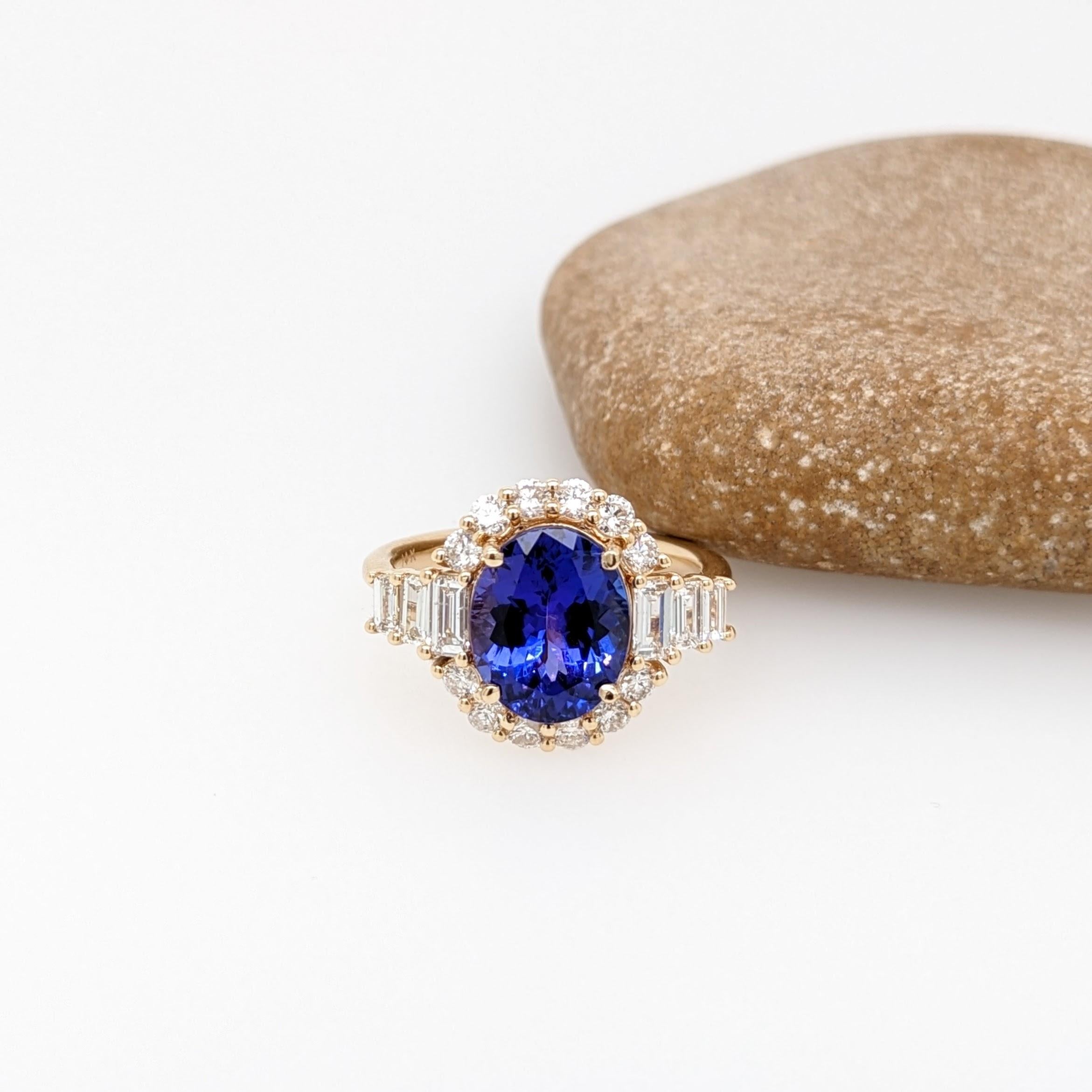 3 Karat maßgeschneiderter Tansanit Ring mit erdfarbenen Diamanten in massivem 14k Gold Oval 9x7 mm Damen