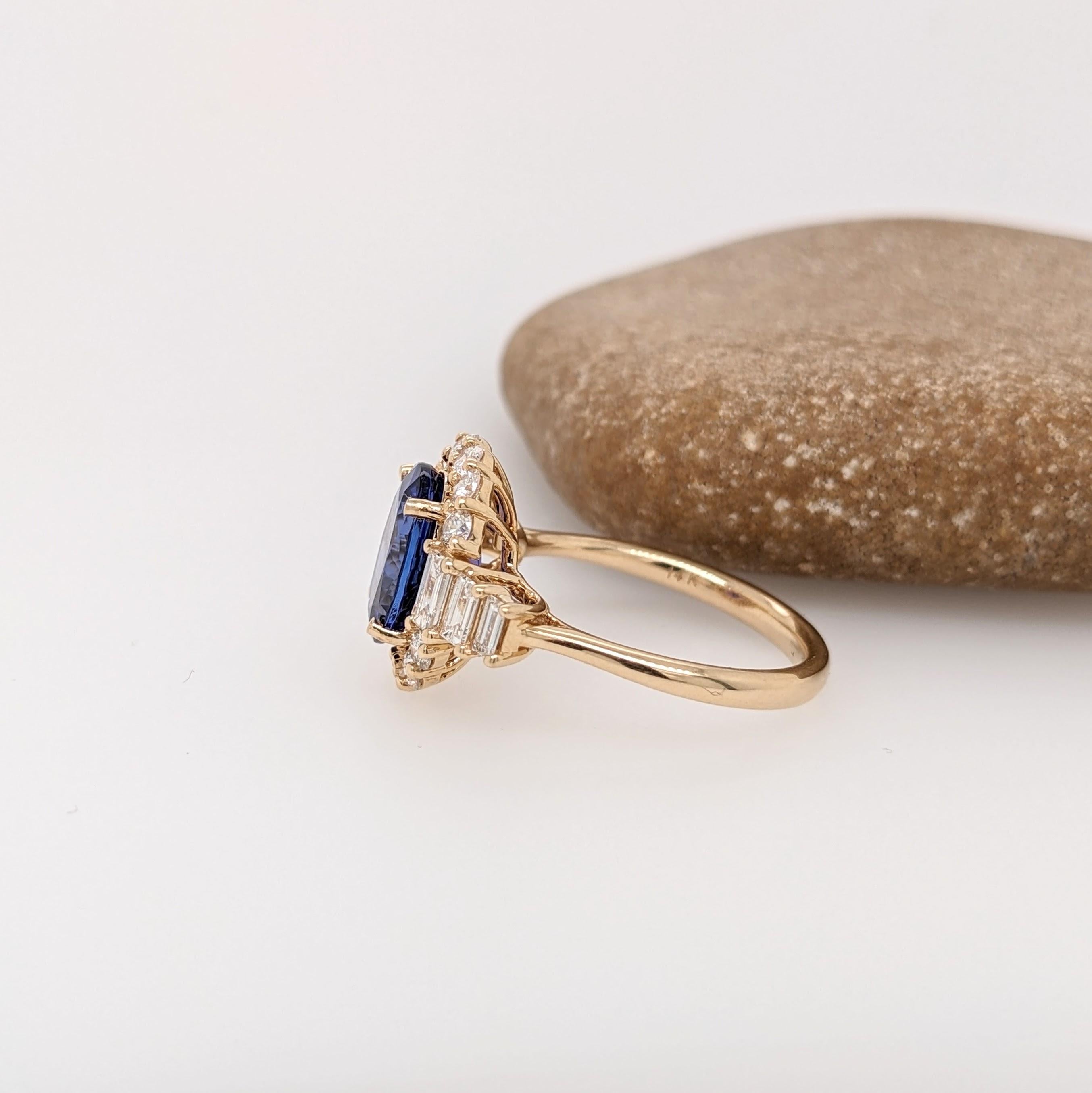 3 Karat maßgeschneiderter Tansanit Ring mit erdfarbenen Diamanten in massivem 14k Gold Oval 9x7 mm 1