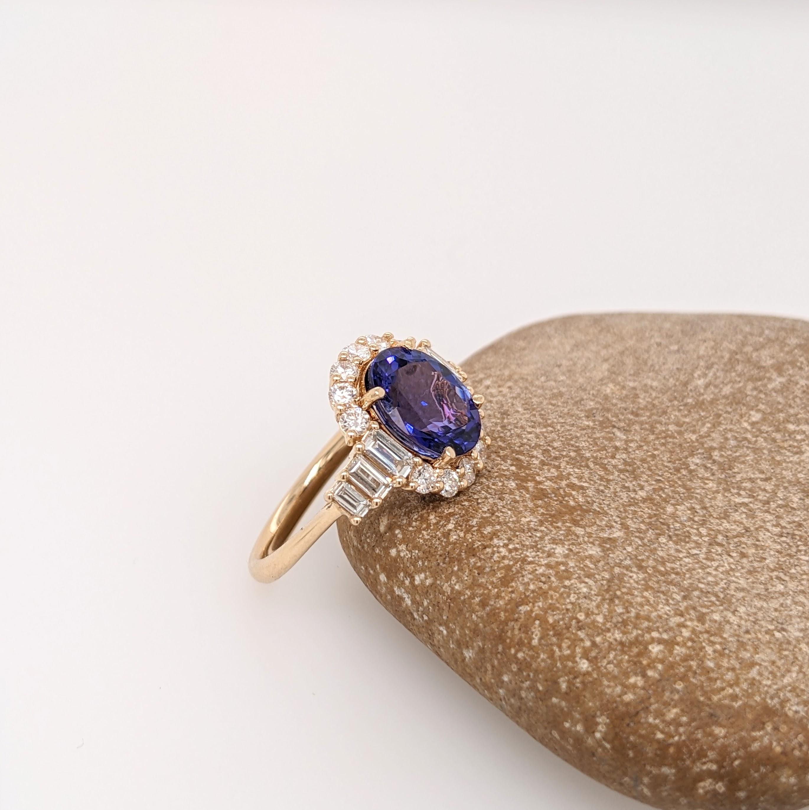 3 Karat maßgeschneiderter Tansanit Ring mit erdfarbenen Diamanten in massivem 14k Gold Oval 9x7 mm 2