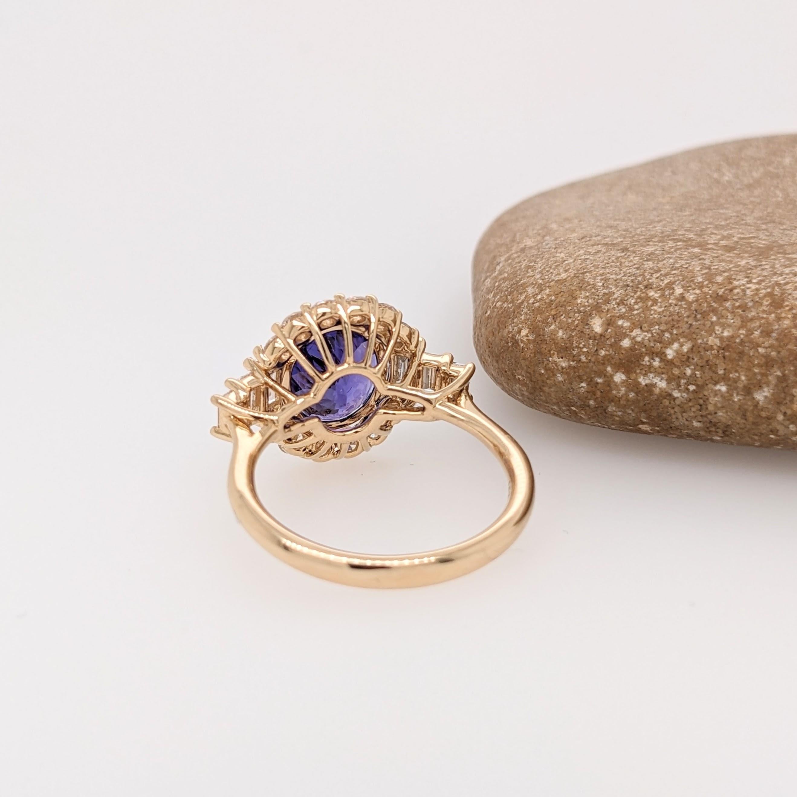3 Karat maßgeschneiderter Tansanit Ring mit erdfarbenen Diamanten in massivem 14k Gold Oval 9x7 mm 3