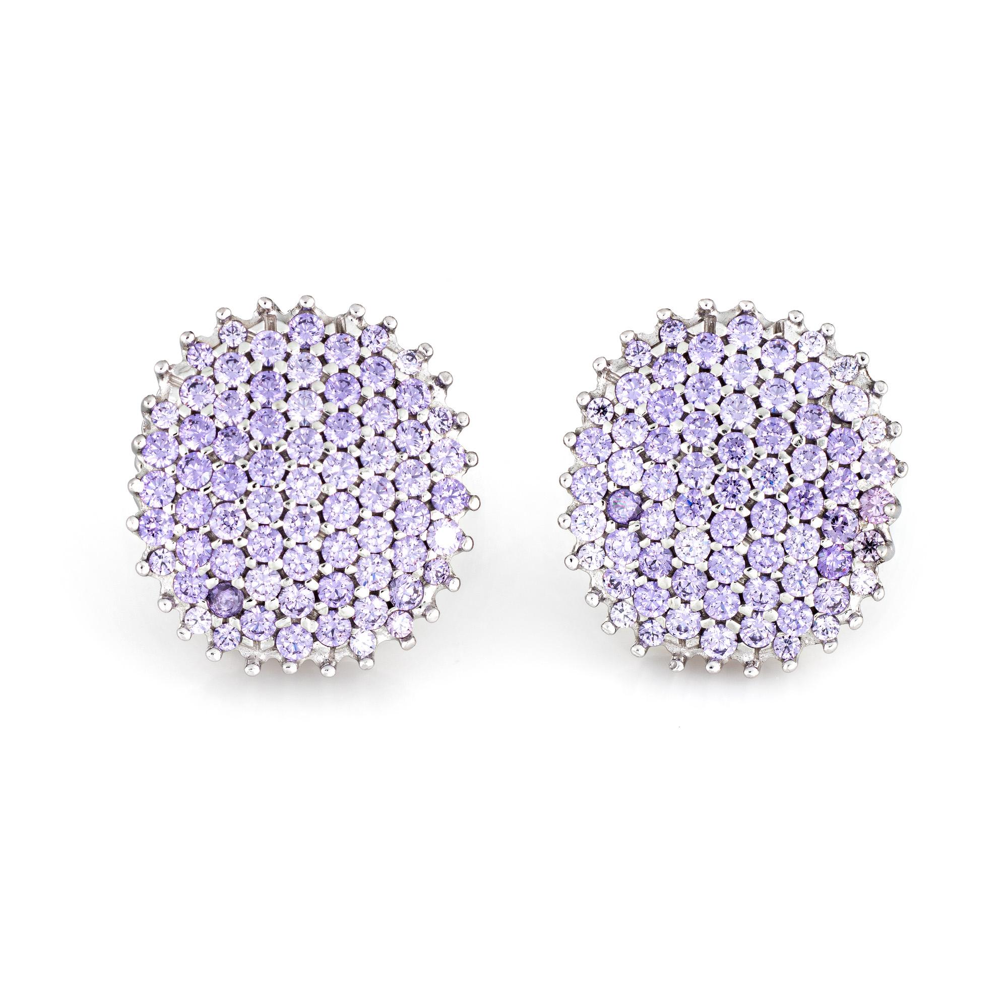 Round Cut 3 Carat Tanzanite Earrings Estate 14 Karat Gold Clip-On Backings Round Pave Set For Sale