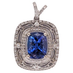 3ct Tanzanite Pendant w Earth Mined Diamonds in Solid 14K White Gold CU 10x8mm