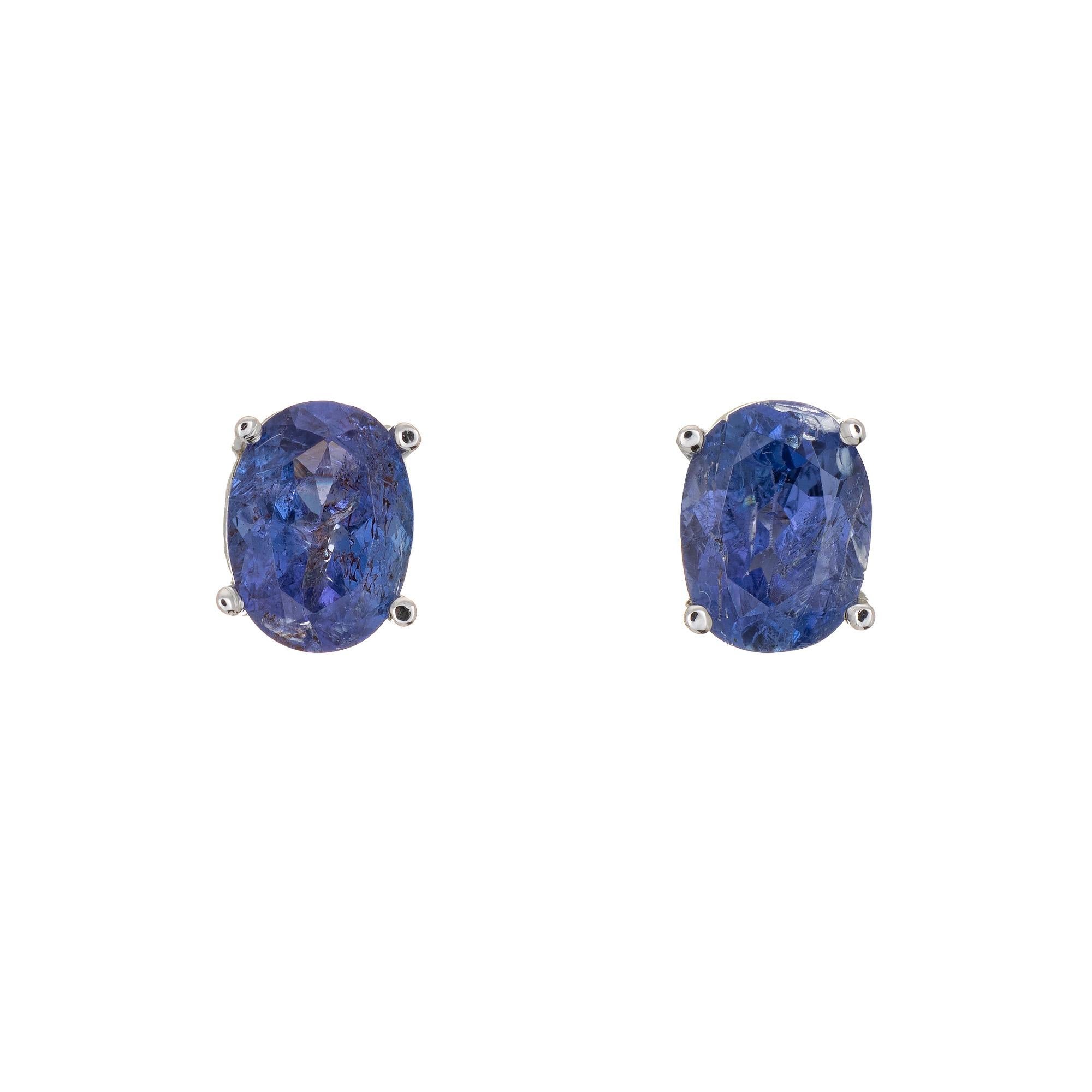 Oval Cut 3 Carat Tanzanite Stud Earrings Estate 14 Karat Gold Oval Faceted Fine Jewelry
