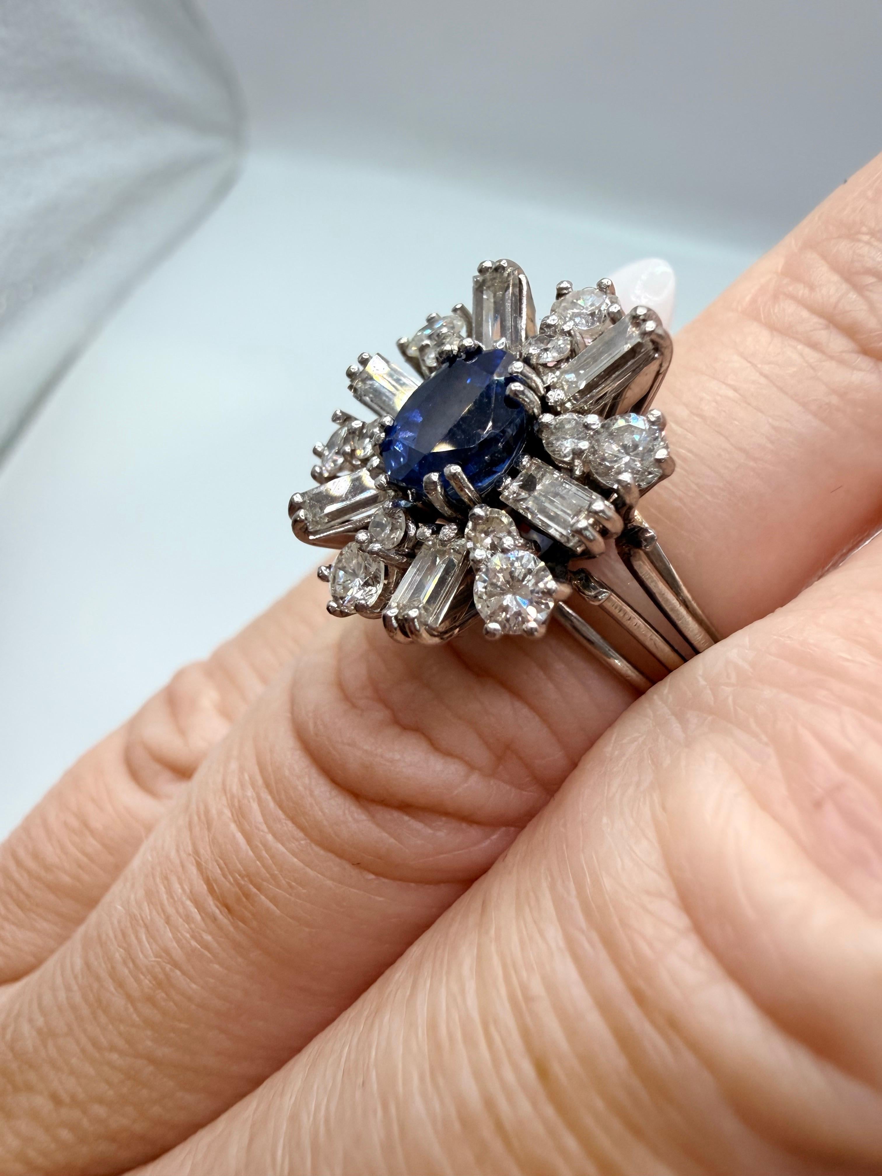 da uomo o donna Anello con diamante e zaffiro blu 3ct Vivid Diamonds Anello unico in oro 18KT in vendita