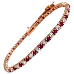 Pulsera de Tenis Alternante de 3 Quilates de Diamantes Rojo Vivo Rubí Natural 14 Kilates