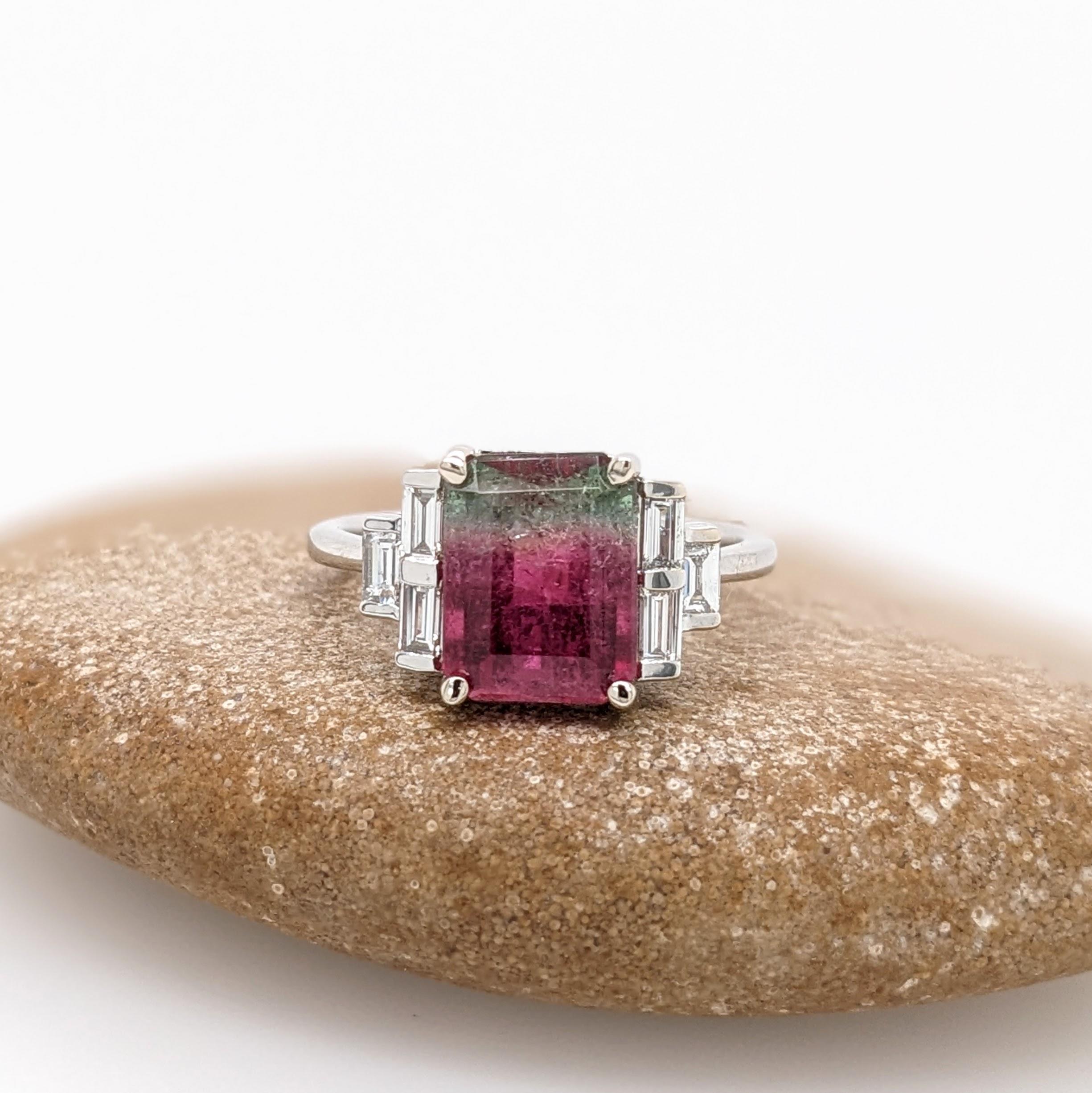 This ring features a beautiful pink and green watermelon Tourmaline with gorgeous saturated hues. It is set with sparkling natural diamond accents in 14k white Gold. A gorgeous statement ring to showcase this unique stone!

Specifications

Item