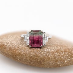 3ct Watermelon Tourmaline Ring w Natural Diamonds in Solid 14k Gold EM 10x8mm
