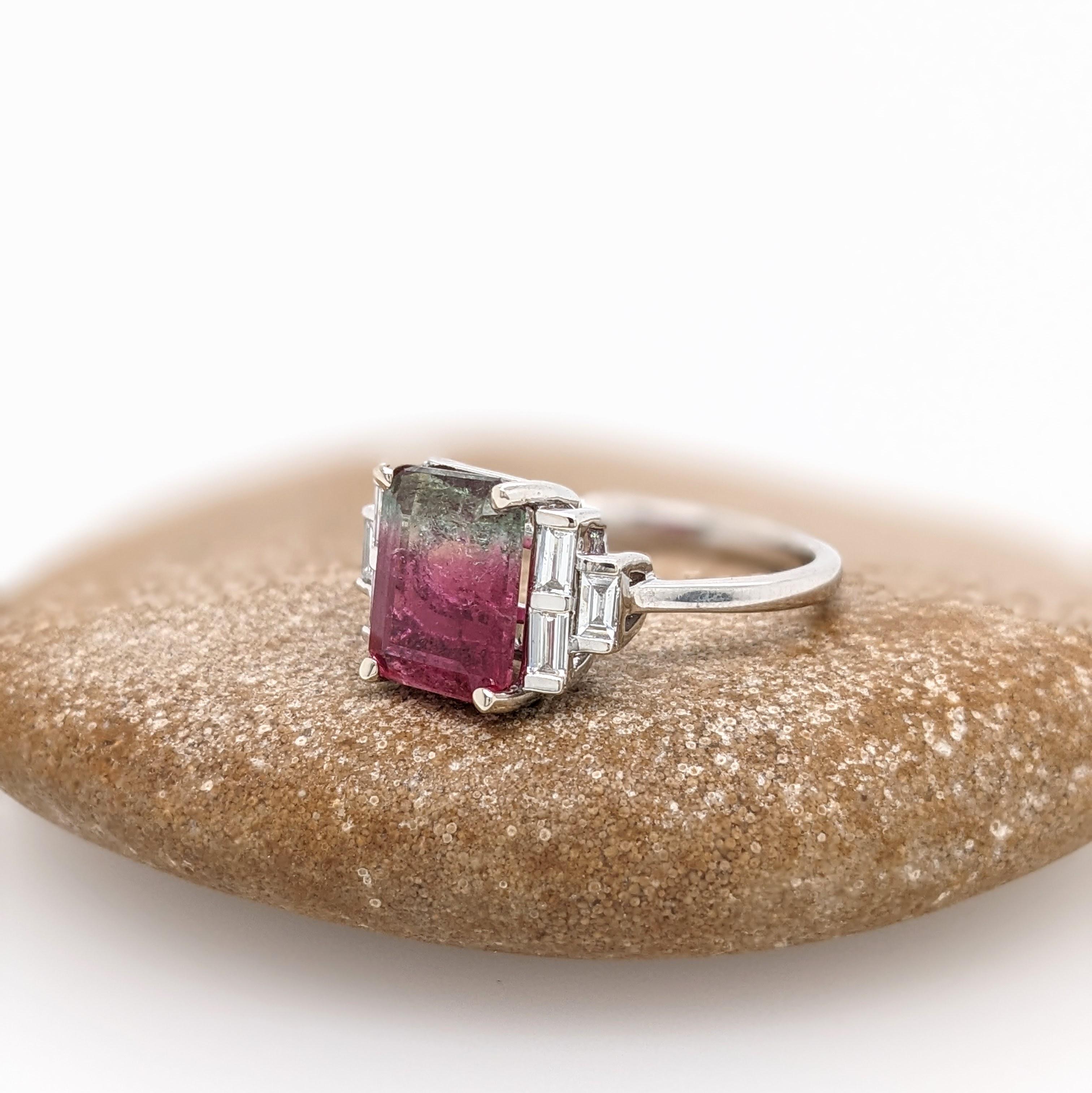 Art Deco 3ct Watermelon Tourmaline Ring w Natural Diamonds in Solid 14k Gold EM 10x8mm For Sale