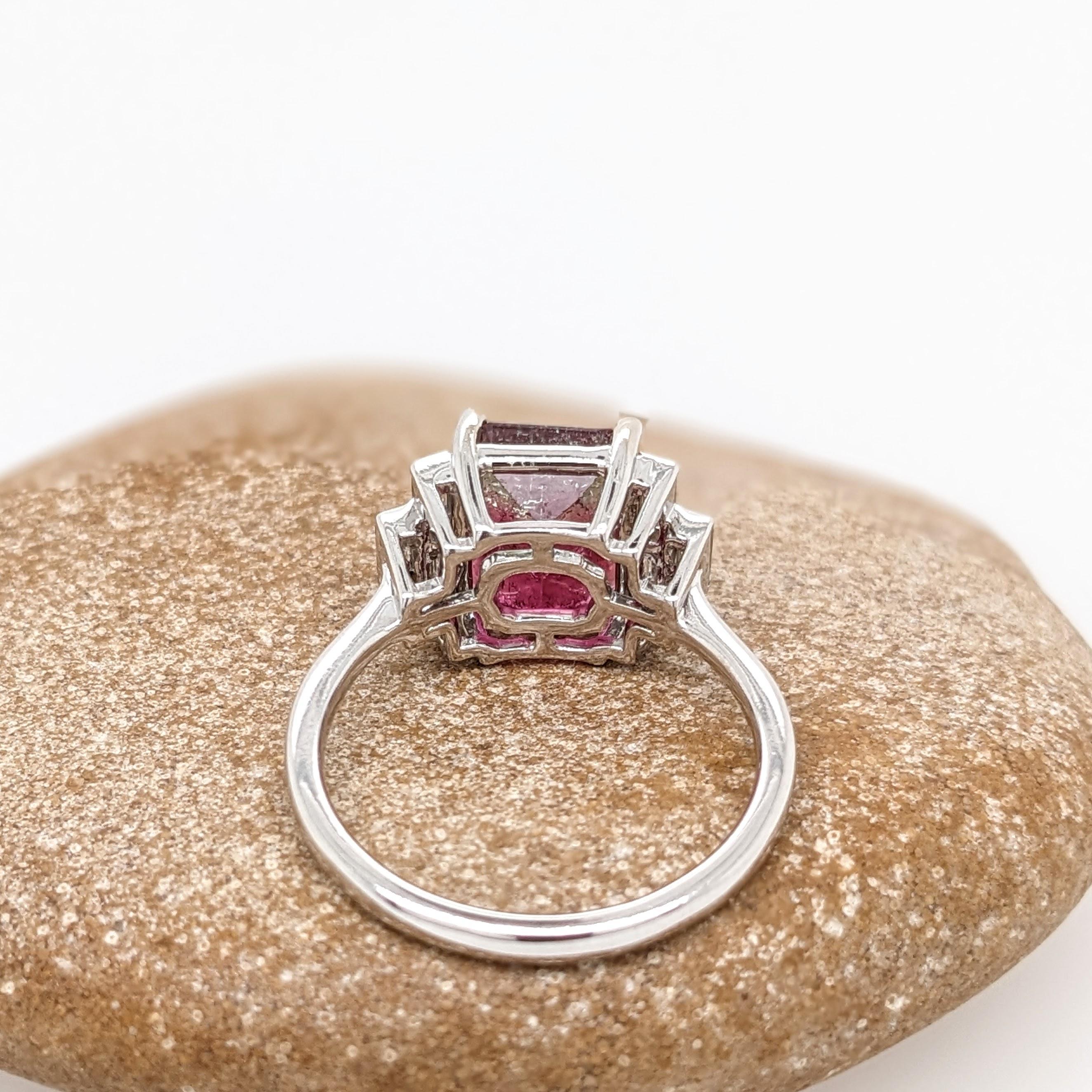 Emerald Cut 3ct Watermelon Tourmaline Ring w Natural Diamonds in Solid 14k Gold EM 10x8mm For Sale