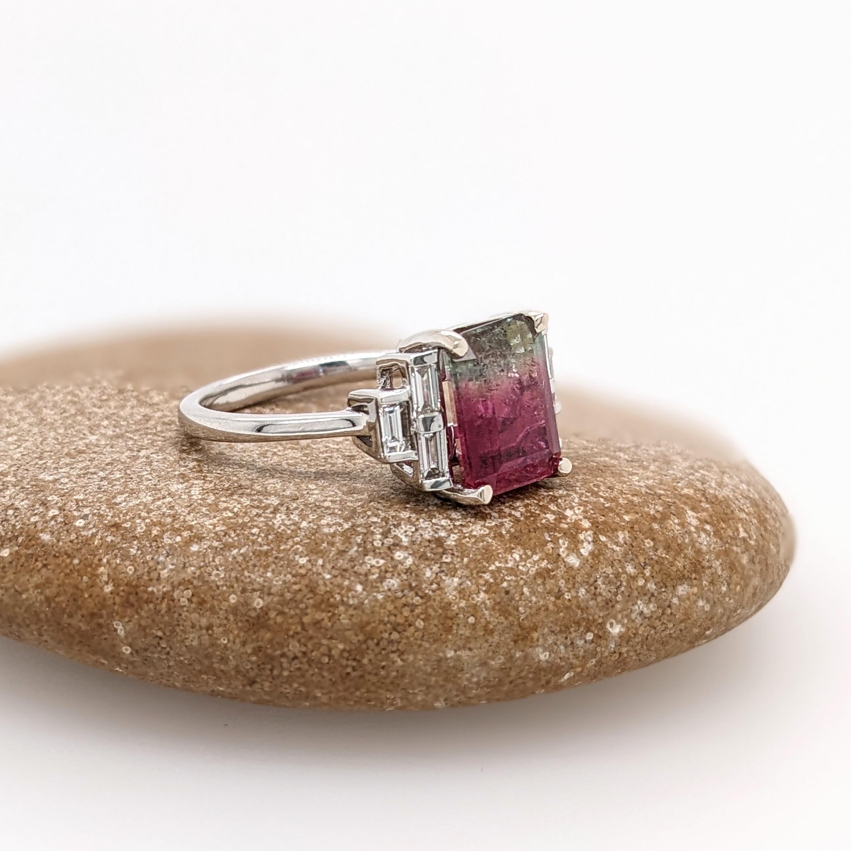 Women's 3ct Watermelon Tourmaline Ring w Natural Diamonds in Solid 14k Gold EM 10x8mm For Sale