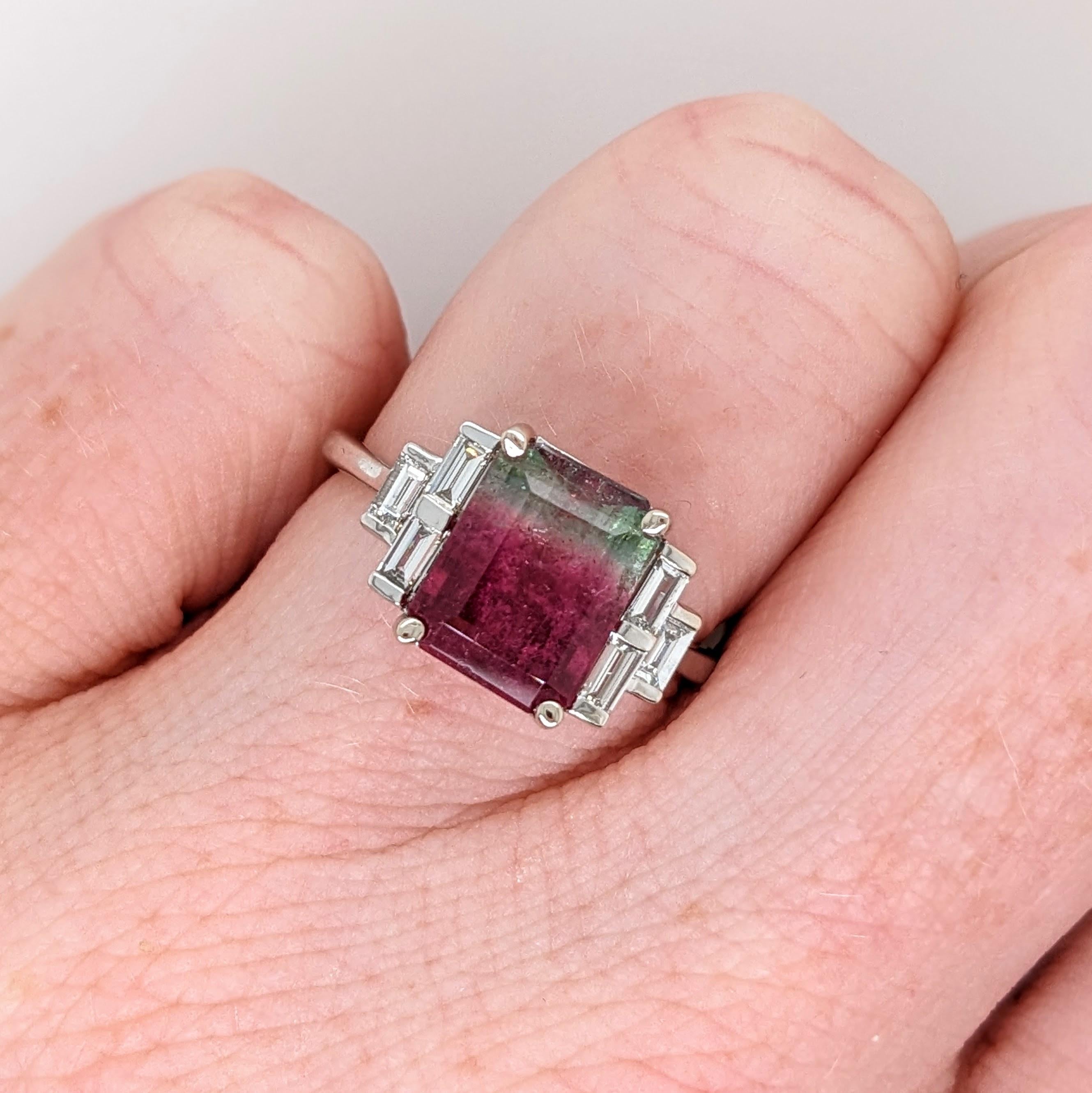 3ct Watermelon Tourmaline Ring w Natural Diamonds in Solid 14k Gold EM 10x8mm 1
