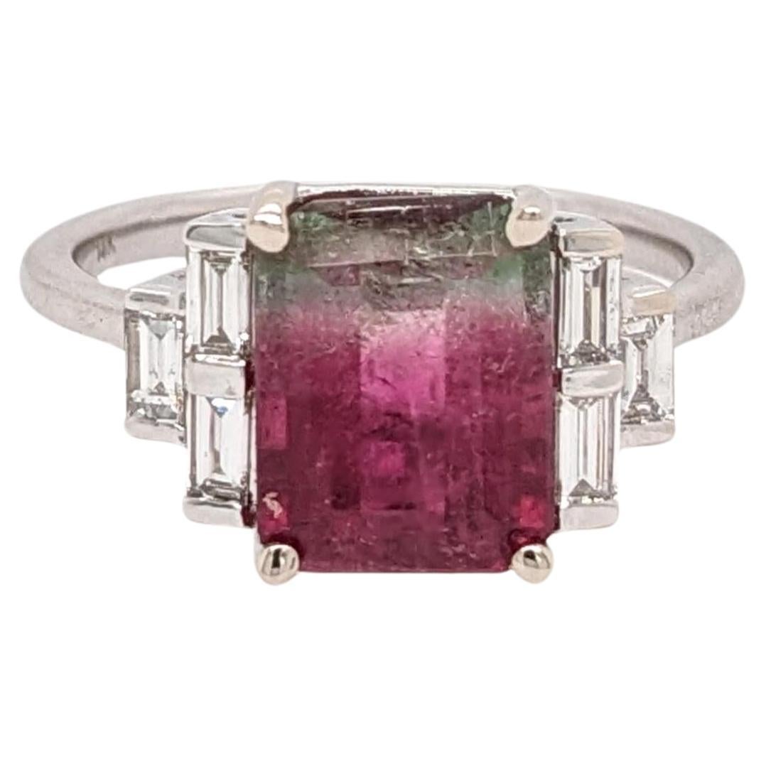 3ct Watermelon Tourmaline Ring w Natural Diamonds in Solid 14k Gold EM 10x8mm For Sale