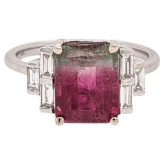 3ct Watermelon Tourmaline Ring w Natural Diamonds in Solid 14k Gold EM 10x8mm