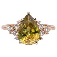3ct3ct Statement Sphene Ring w Natural Diamond Accents in 14K Gold  PE 10.5x7mm