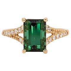 3cts Chrome Tourmaline Ring with Natural Diamonds Accents: 14K Solid Gold, 9x7mm