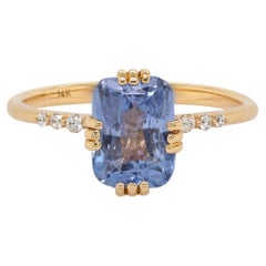 3cts Kornblumenblauer Saphir und natürliche Diamant Akzente Ring in 14K massivem Gold