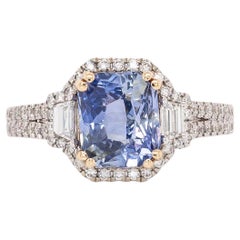 Bague en saphir bleu bleu de 3cts avec diamants Nature : Or bicolore 14K