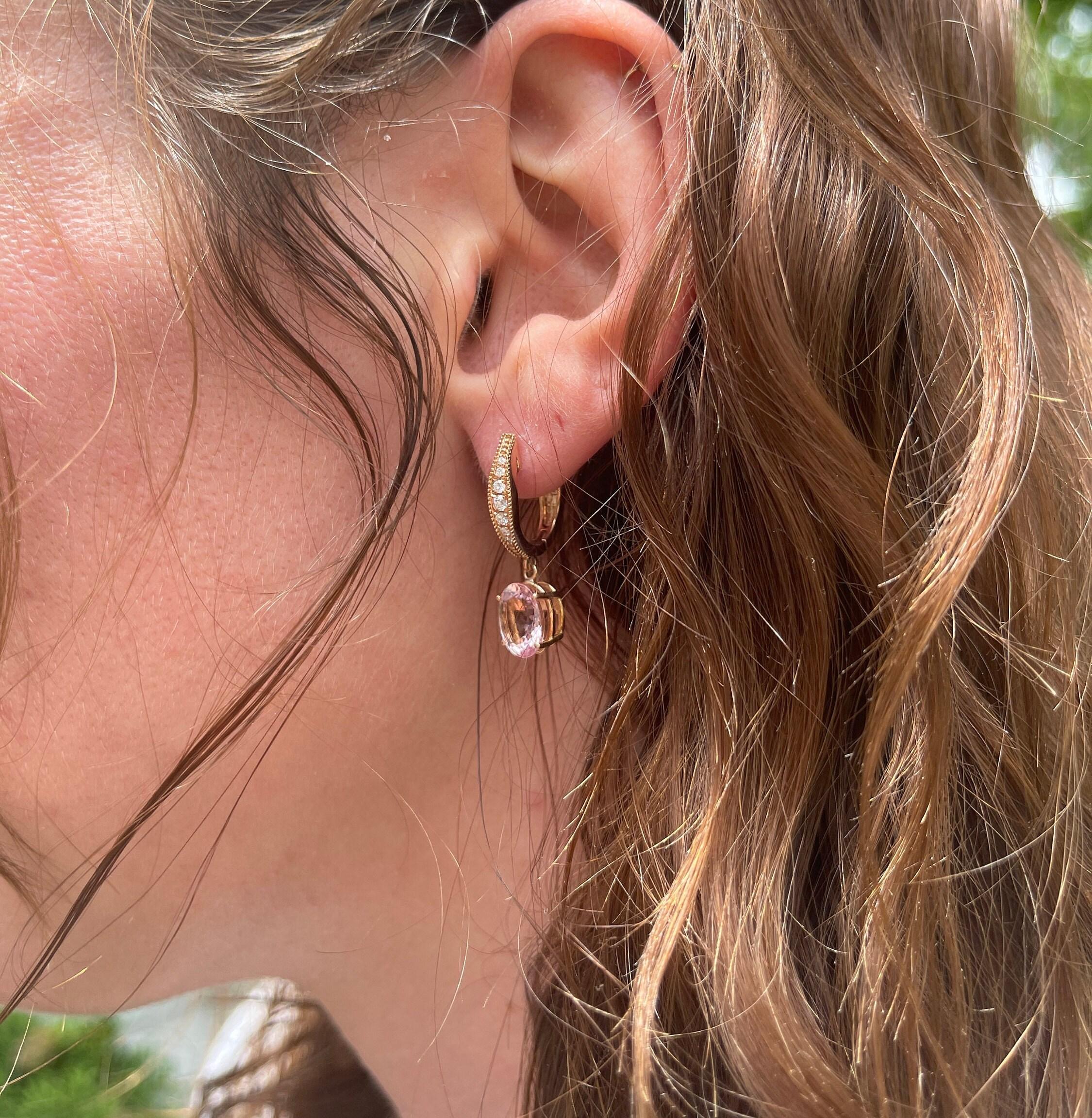 Boucles d'oreilles ovales 9 x 7 mm en or rose massif 14 carats avec Morganite de 3 carats et accents de diamants Neuf - En vente à Columbus, OH