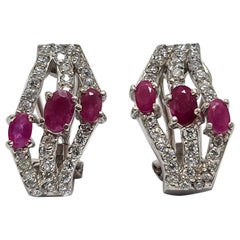 3+Cts Natural Thai Ruby .925 Sterling Silver Rhodium Plated Earring CZ Zirconia