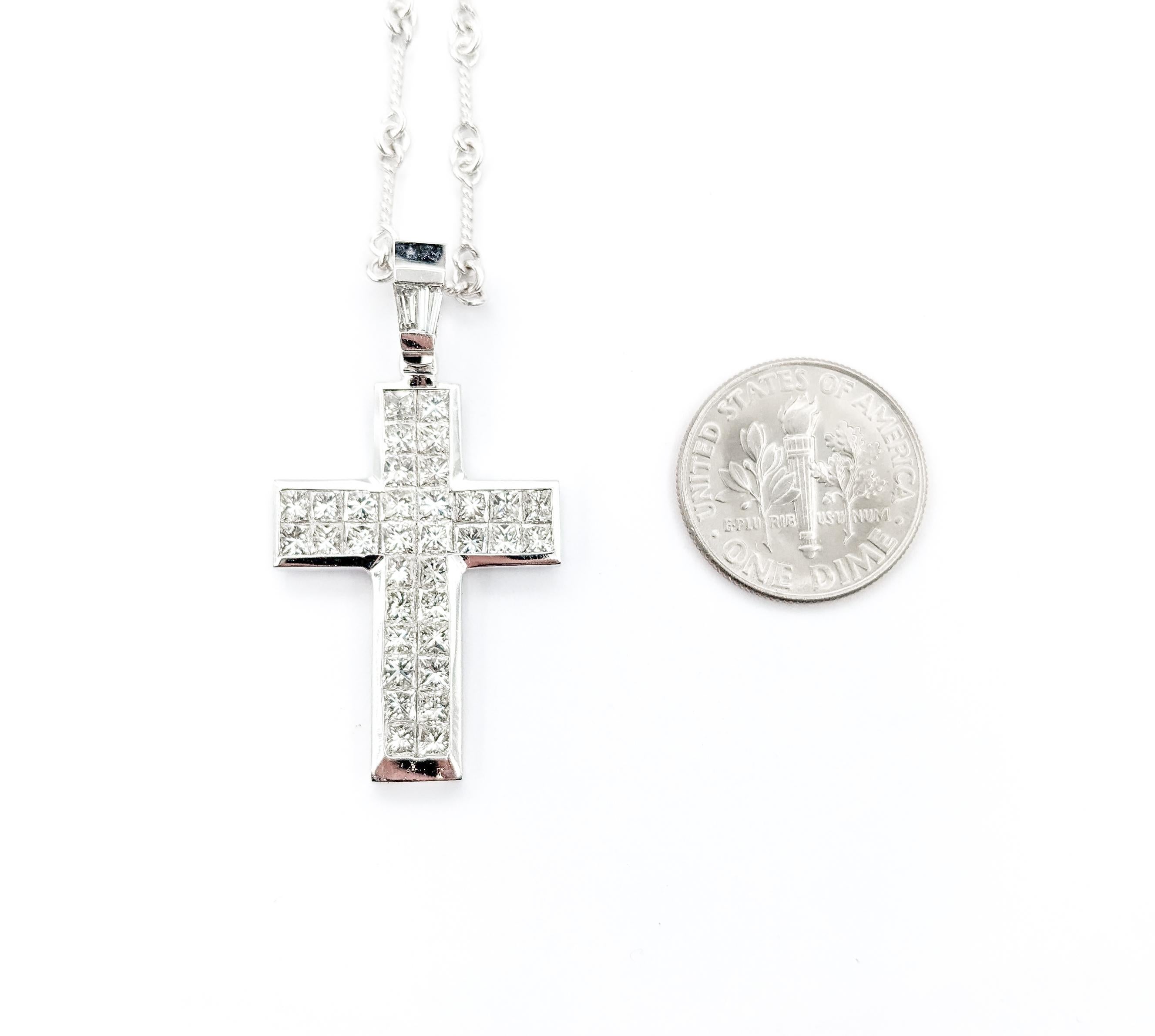 3.ctw Diamond Cross Pendant In White Gold W/Chain For Sale 4