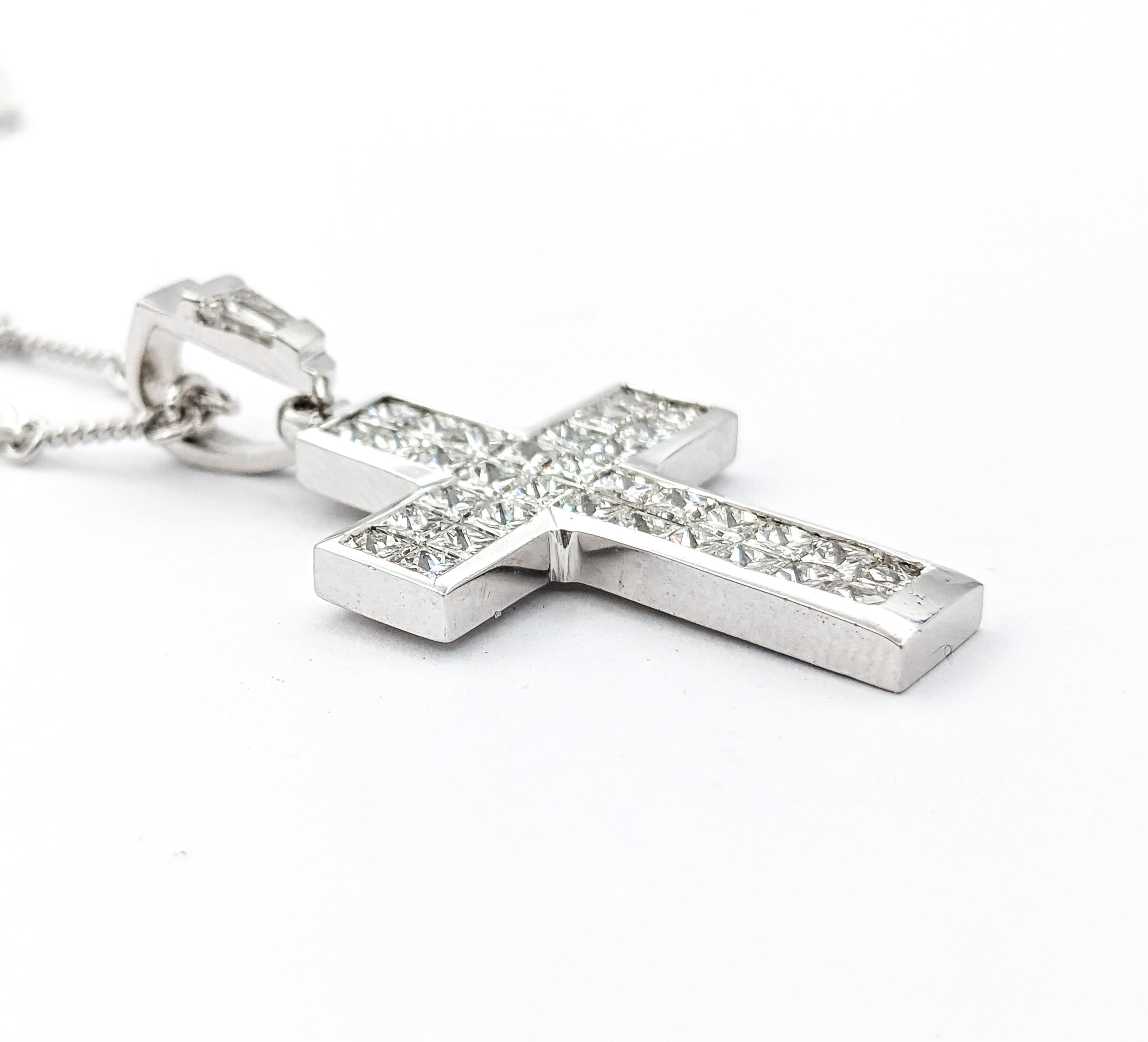 3.ctw Diamond Cross Pendant In White Gold W/Chain For Sale 1