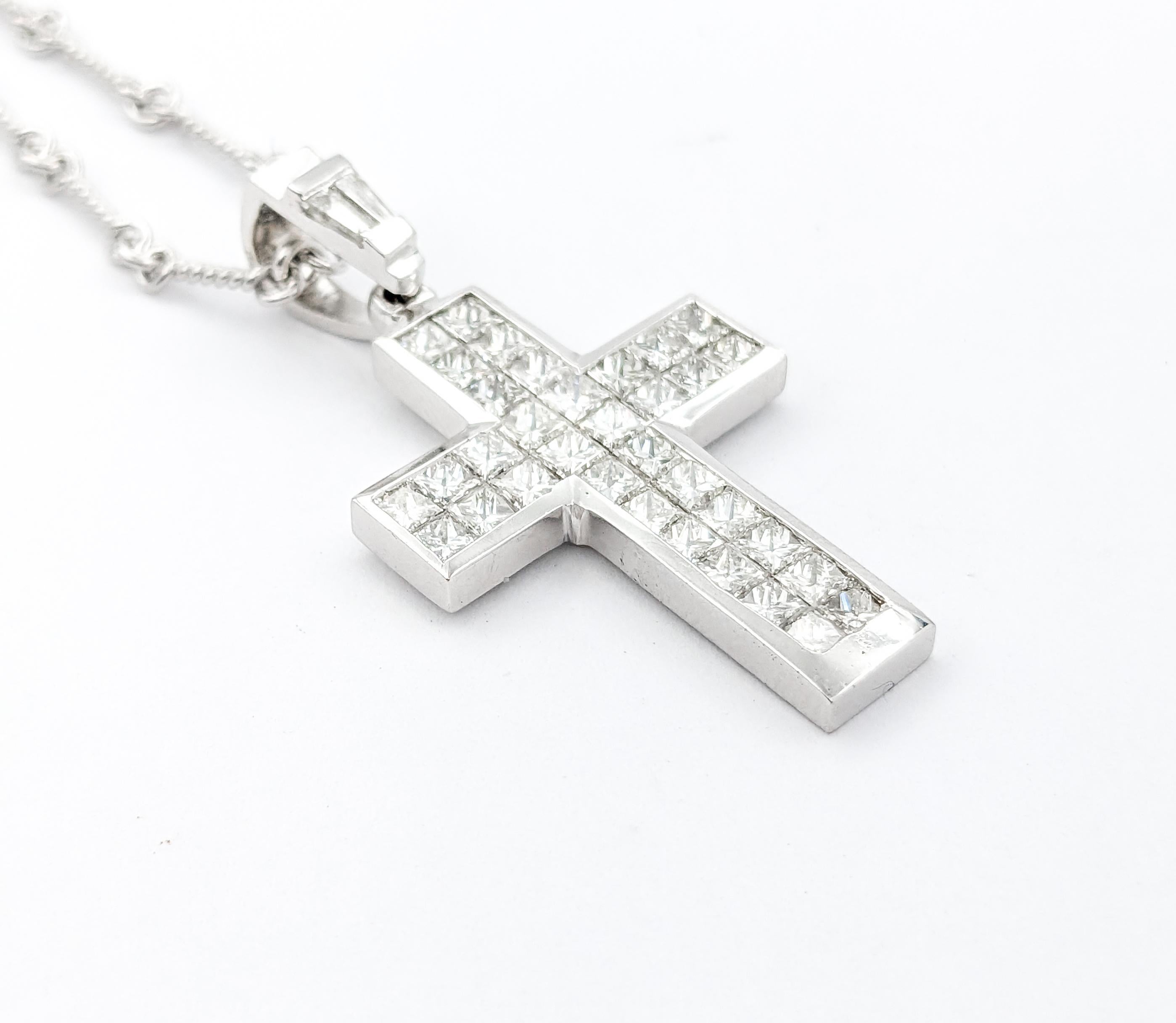 3.ctw Diamond Cross Pendant In White Gold W/Chain For Sale 2