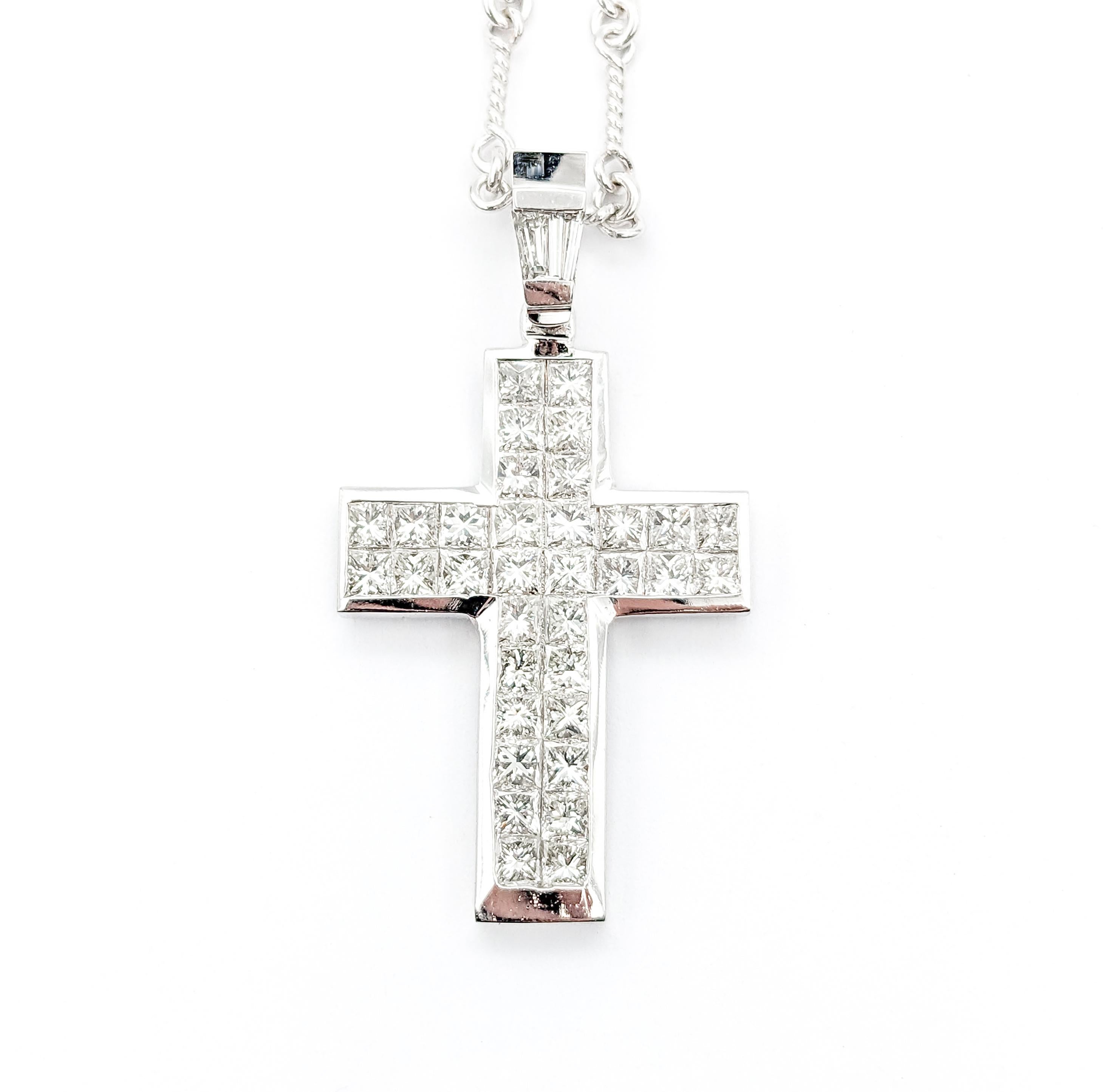 3.ctw Diamond Cross Pendant In White Gold W/Chain For Sale 3