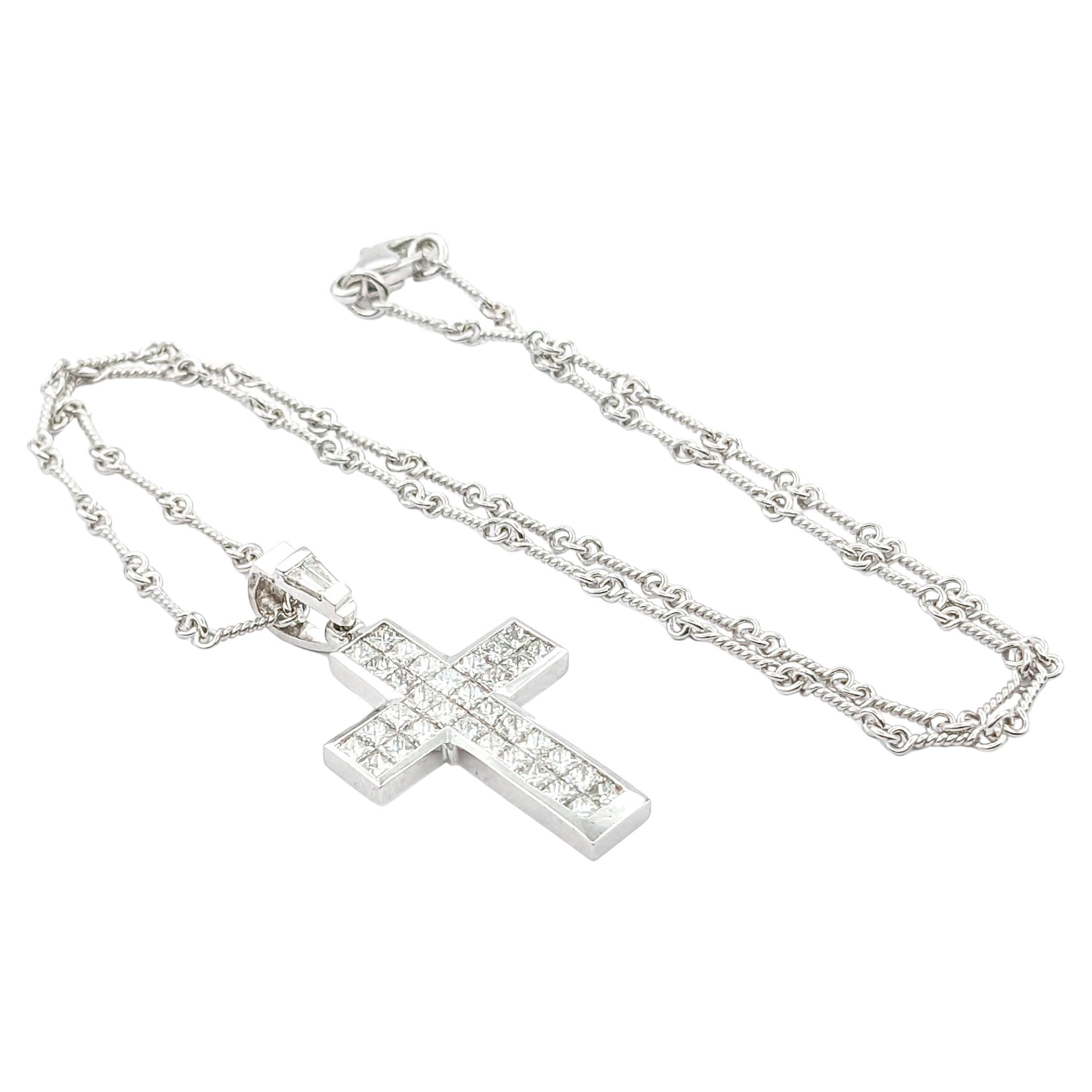 3.ctw Diamond Cross Pendant In White Gold W/Chain For Sale