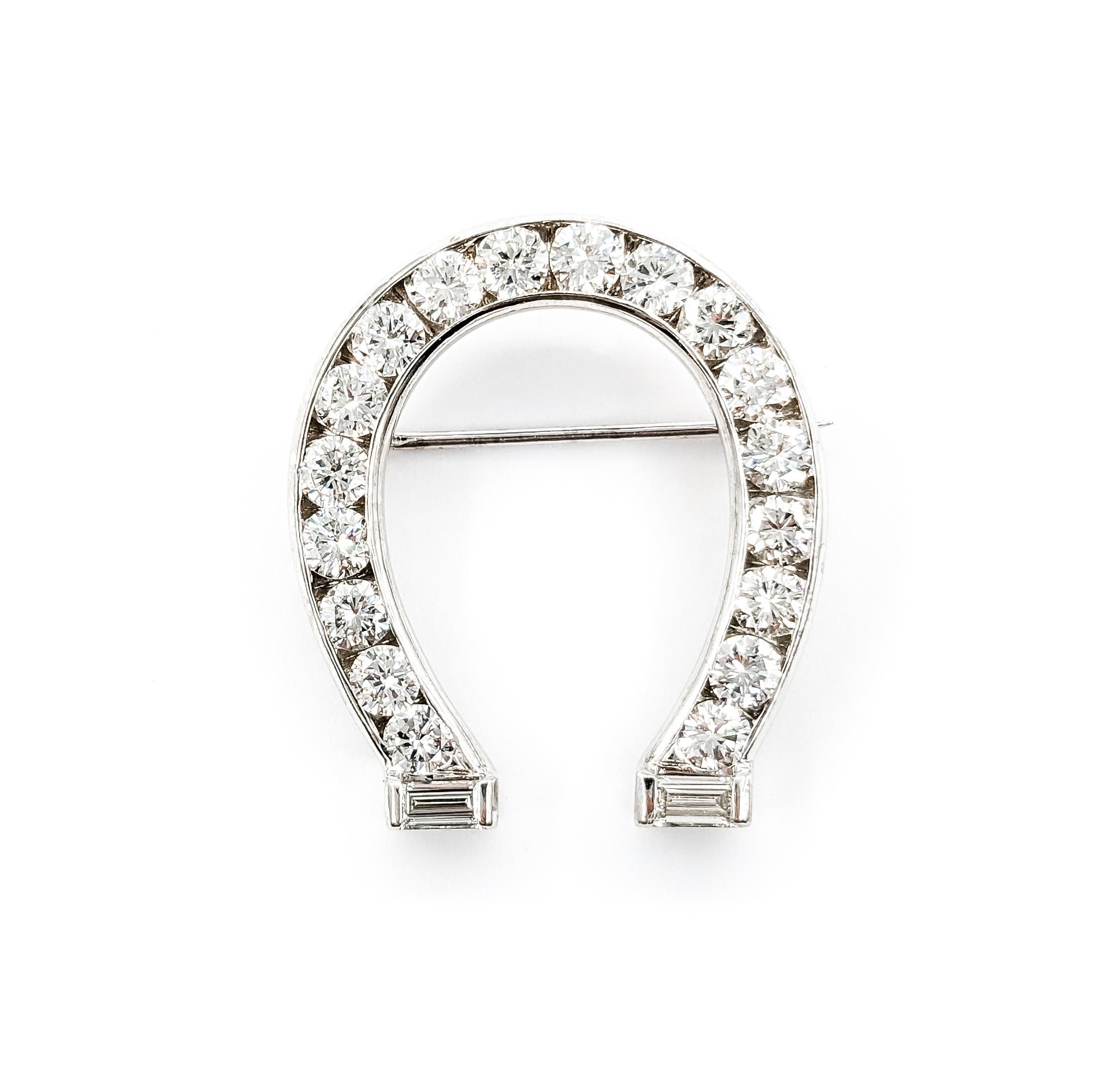 3.ctw Diamond Horseshoe Pendant In White Gold

This stunning Diamond Fashion Brooch, in the shape of a horseshoe, is exquisitely crafted in 14kt white gold. It features an impressive 3.00ctw of diamonds, meticulously channel-set in a blend of round