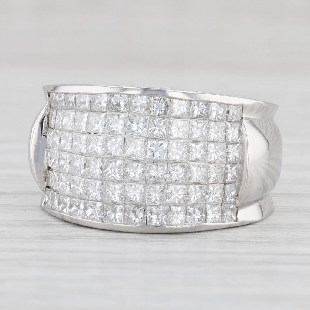 Princess Cut 3ctw Pave Diamond Cocktail Ring Platinum Size 6.75-7 Wide Band For Sale