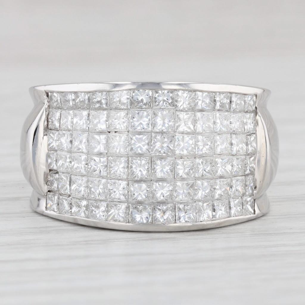 3ctw Pave Diamond Cocktail Ring Platinum Size 6.75-7 Wide Band In Good Condition For Sale In McLeansville, NC