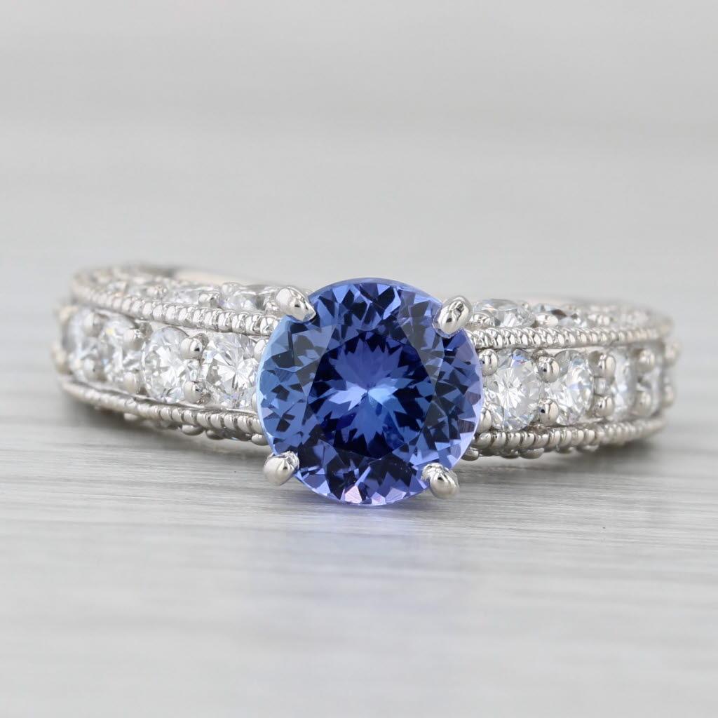 3cw Tansanit Diamant Ring 14k Weißgold Größe 6,5 Engagement im Zustand „Gut“ im Angebot in McLeansville, NC