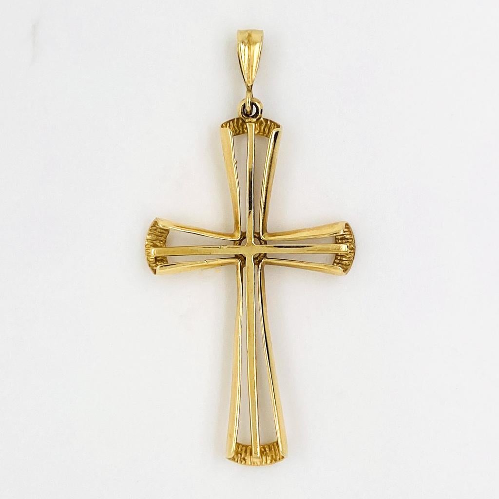Pendentif croix 3D en or jaune 14K de 2 pouces de long Neuf - En vente à Austin, TX