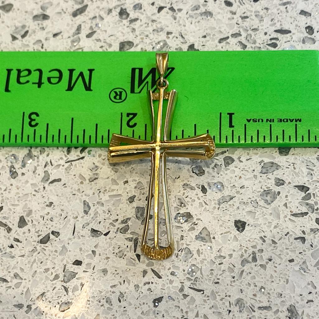 Pendentif croix 3D en or jaune 14K de 2 pouces de long en vente 2