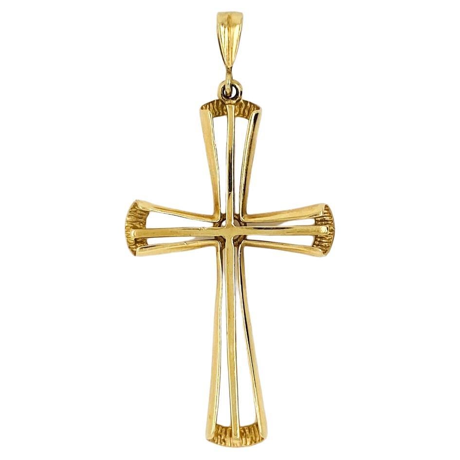 3D Cross Pendant in 14K Yellow Gold 2 Inches Long