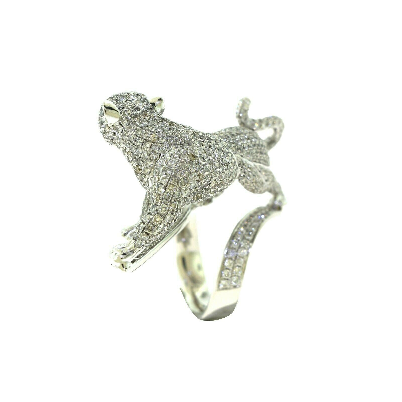 Women's or Men's 3D Diamond Paved Large Panther Sapphire Eyes Ring White Gold Ring
