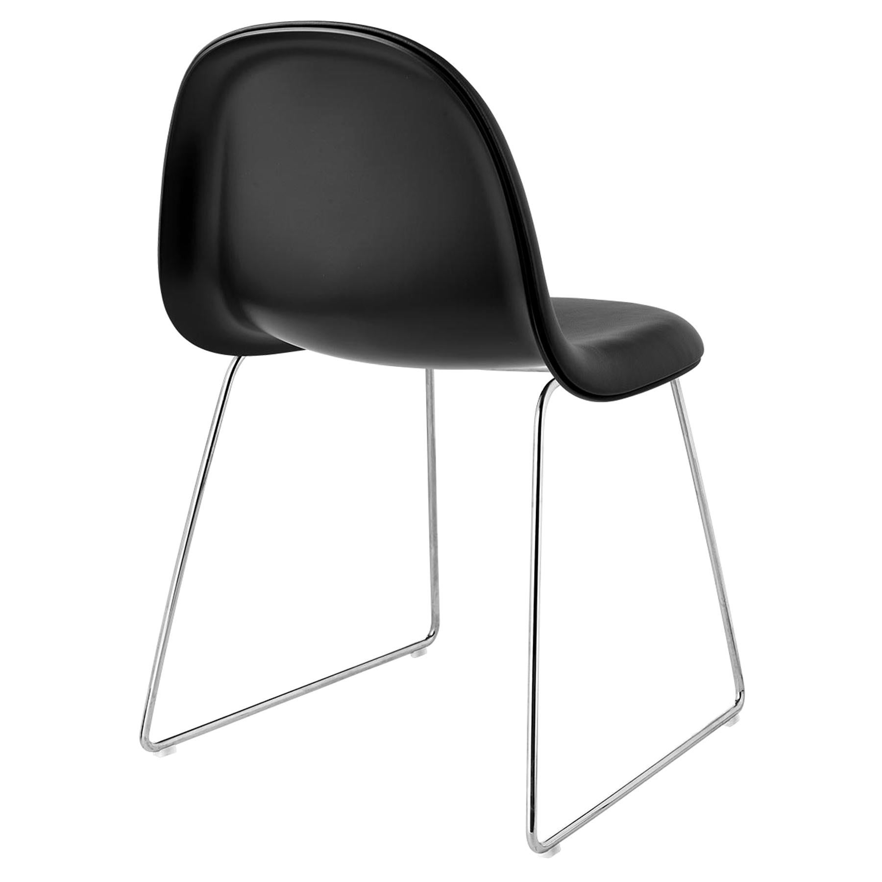 Chaise de salle à manger 3D, tapissée sur le devant, base à rebord chromée