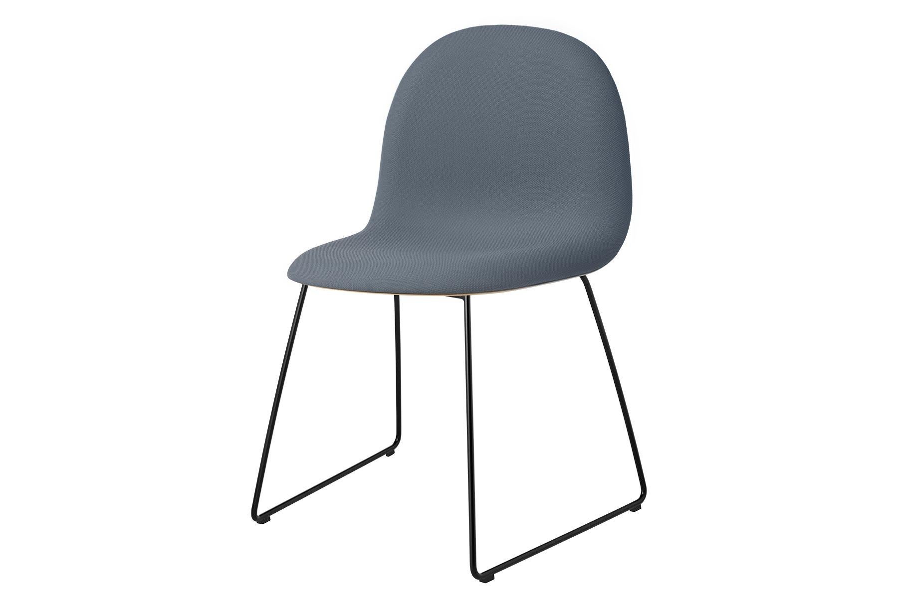 Mid-Century Modern 3D Dining Chair, Front Upholstered, Sledge base, Matte Black For Sale