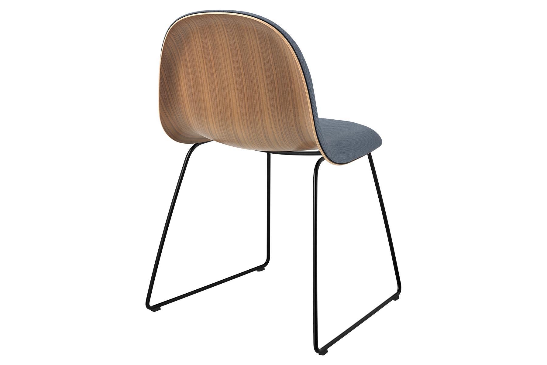 Danish 3D Dining Chair, Front Upholstered, Sledge base, Matte Black For Sale