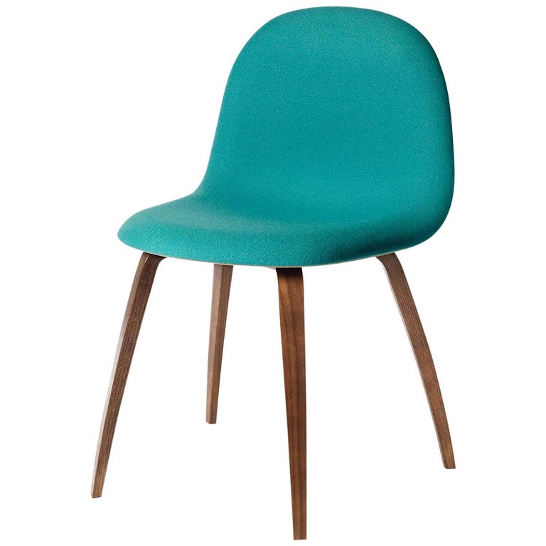 3D Dining Chair, Front Upholstered, Wood Base, American Walnut For Sale