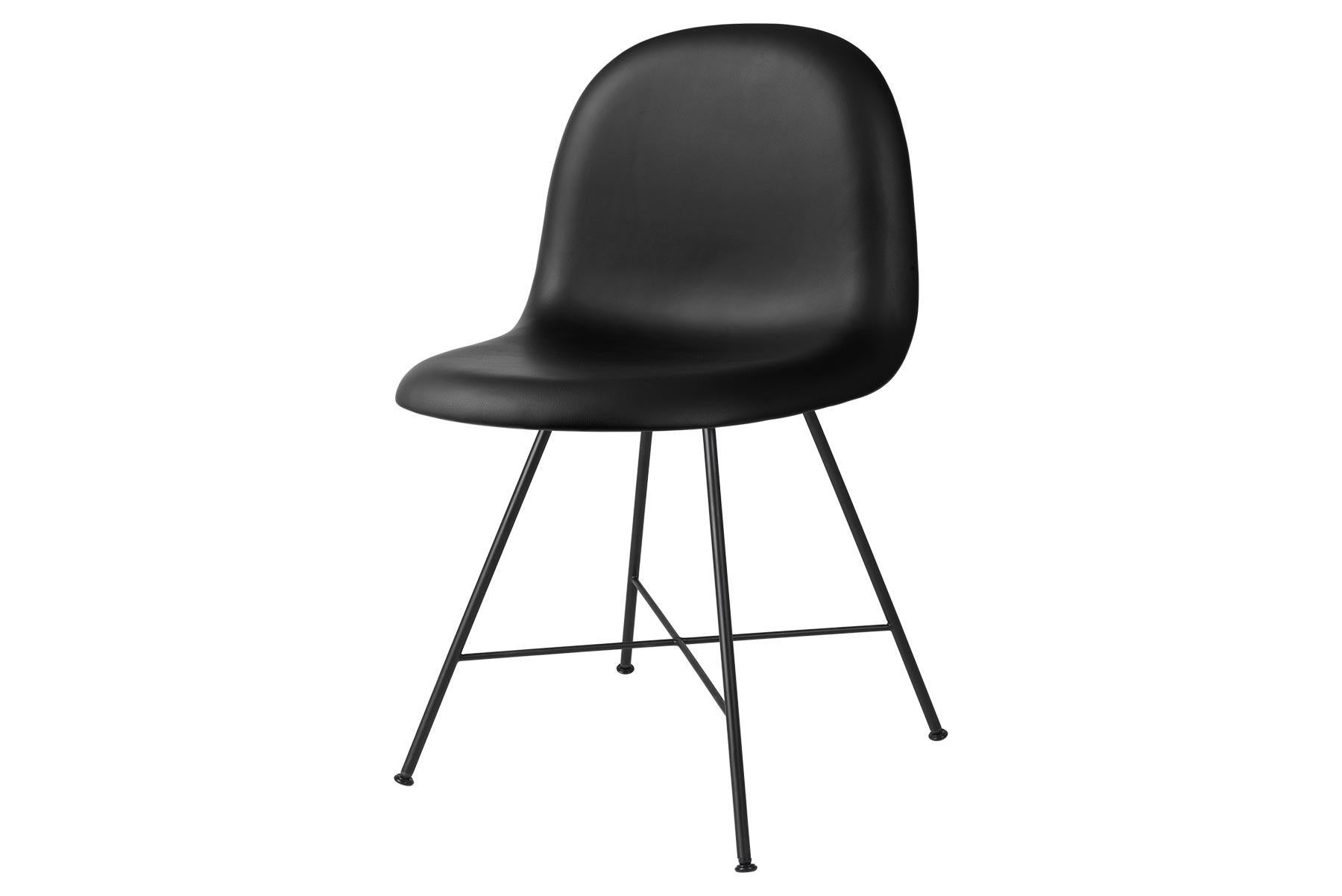 Powder-Coated 3D Dining Chair, Fully Upholstered, Center Base, Matte Black For Sale