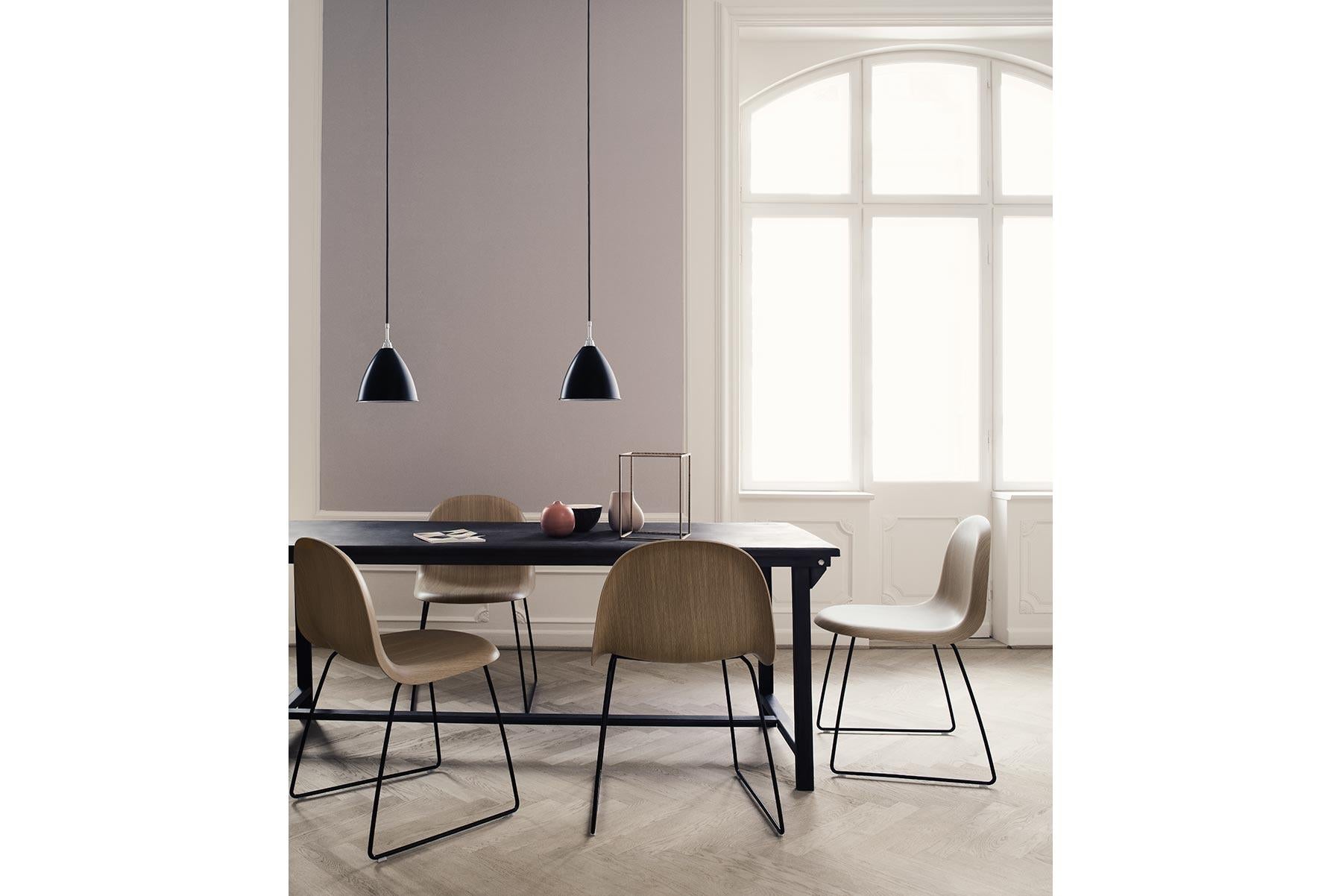 Danish 3D Dining Chair, Fully Upholstered, Sledge Base, Chrome For Sale