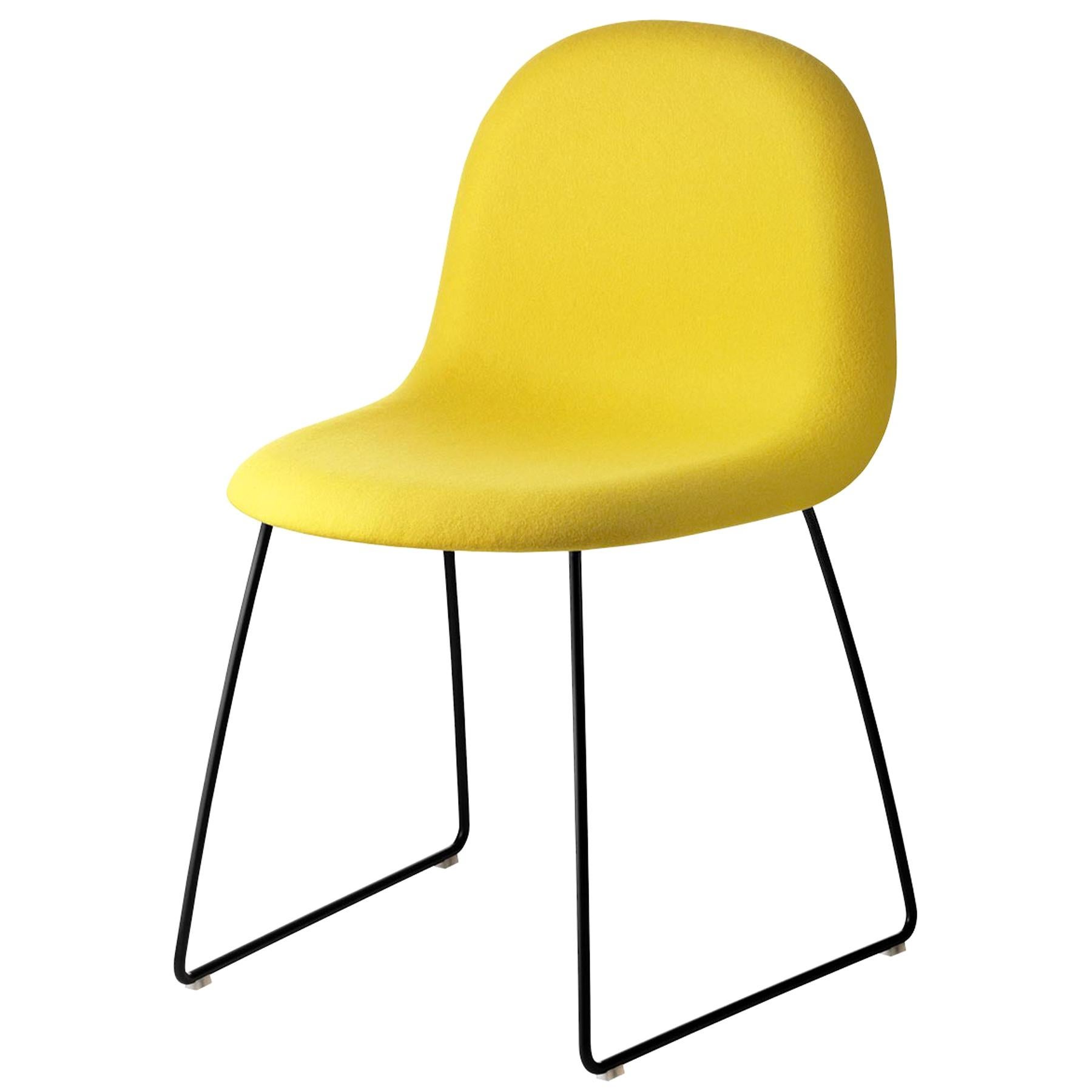 3D Dining Chair, Fully Upholstered, Sledge Base, Matte Black For Sale